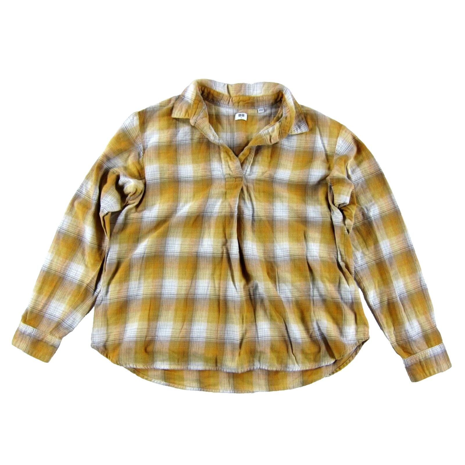 Uniqlo Uniqlo Blouse Plaid 100% Cotton Collared Long Sleeve Small Orange Women Size S / US 4 / IT 40 - 2 Thumbnail
