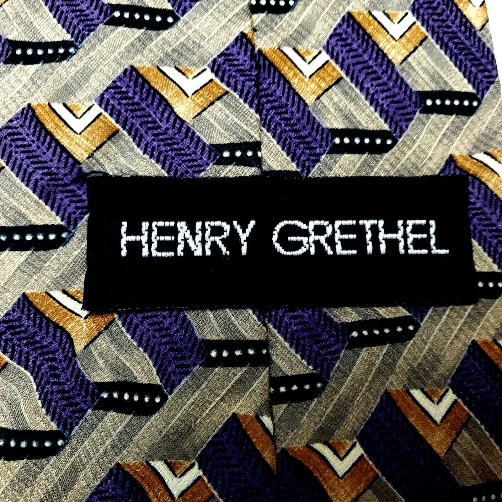 Henry Grethel Henry Grethel Silk Tie Purple Green Print Short Wide Size ONE SIZE - 3 Thumbnail