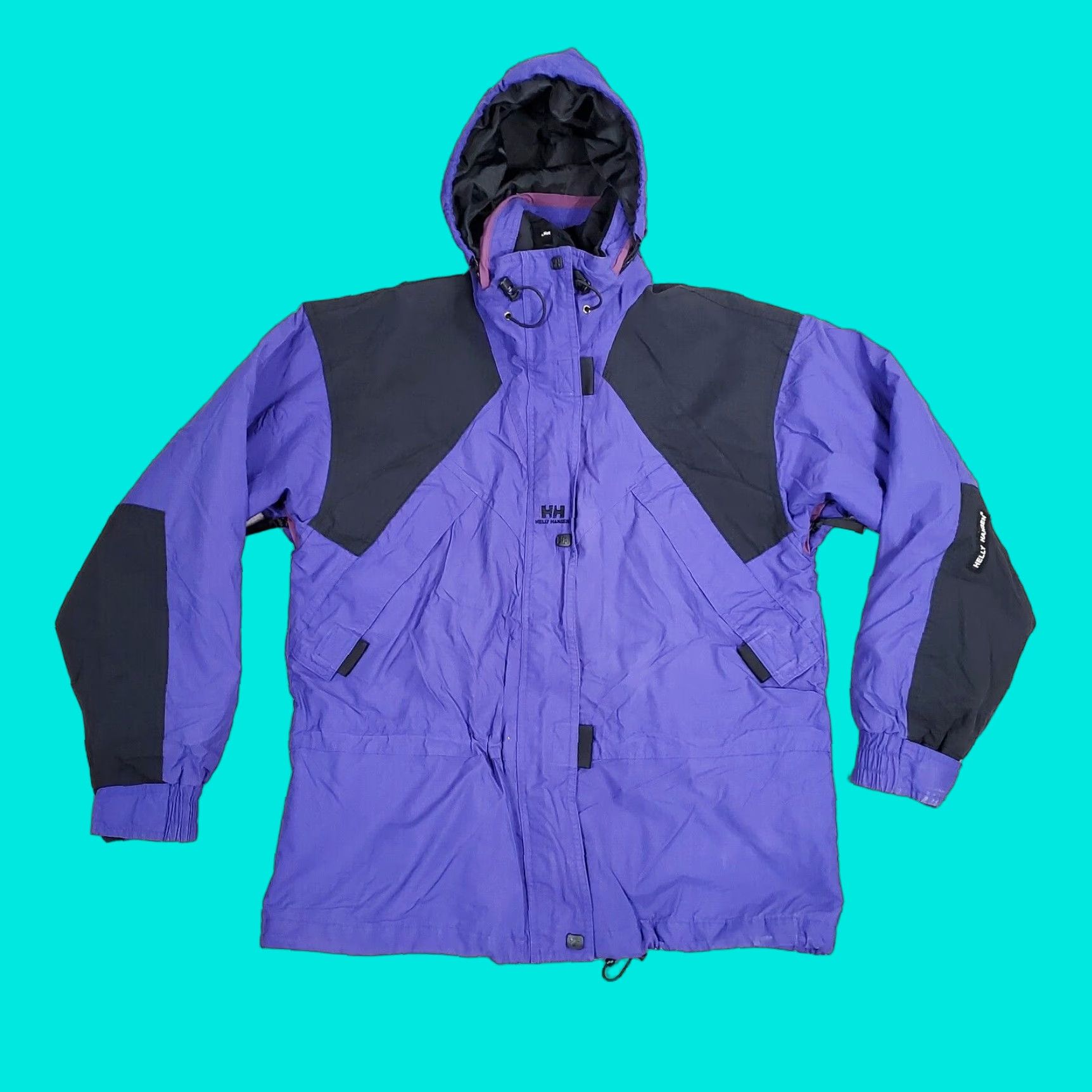 Helly Hansen VINTAGE Helly Hansen Jacket Womens M Purple Black Helly Tech Coat Hooded Ski Winter 90s Outdoor Size M / US 6-8 / IT 42-44 - 1 Thumbnail