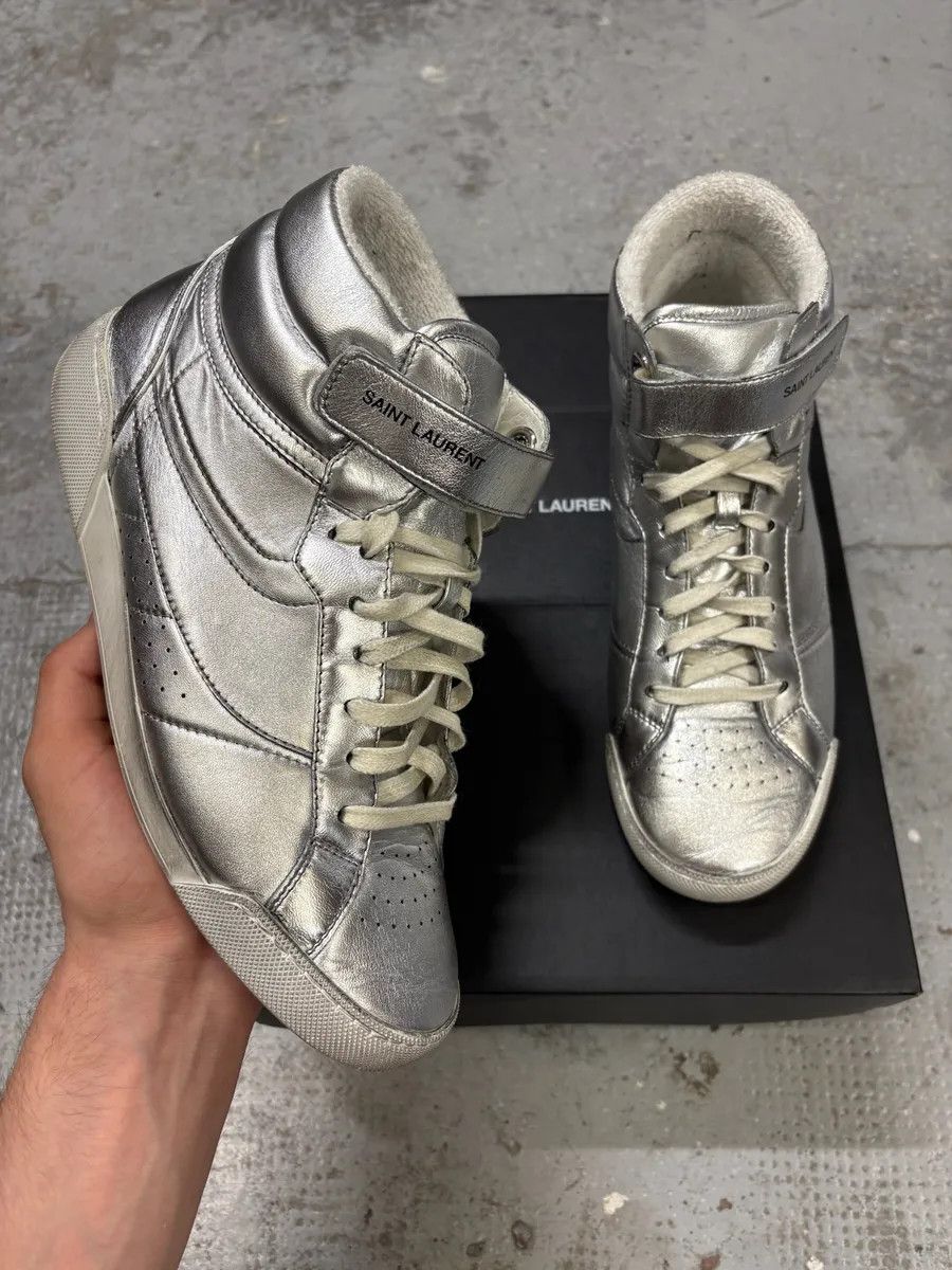 2010s Saint Laurent Lenny Silver Grey High Sneakers