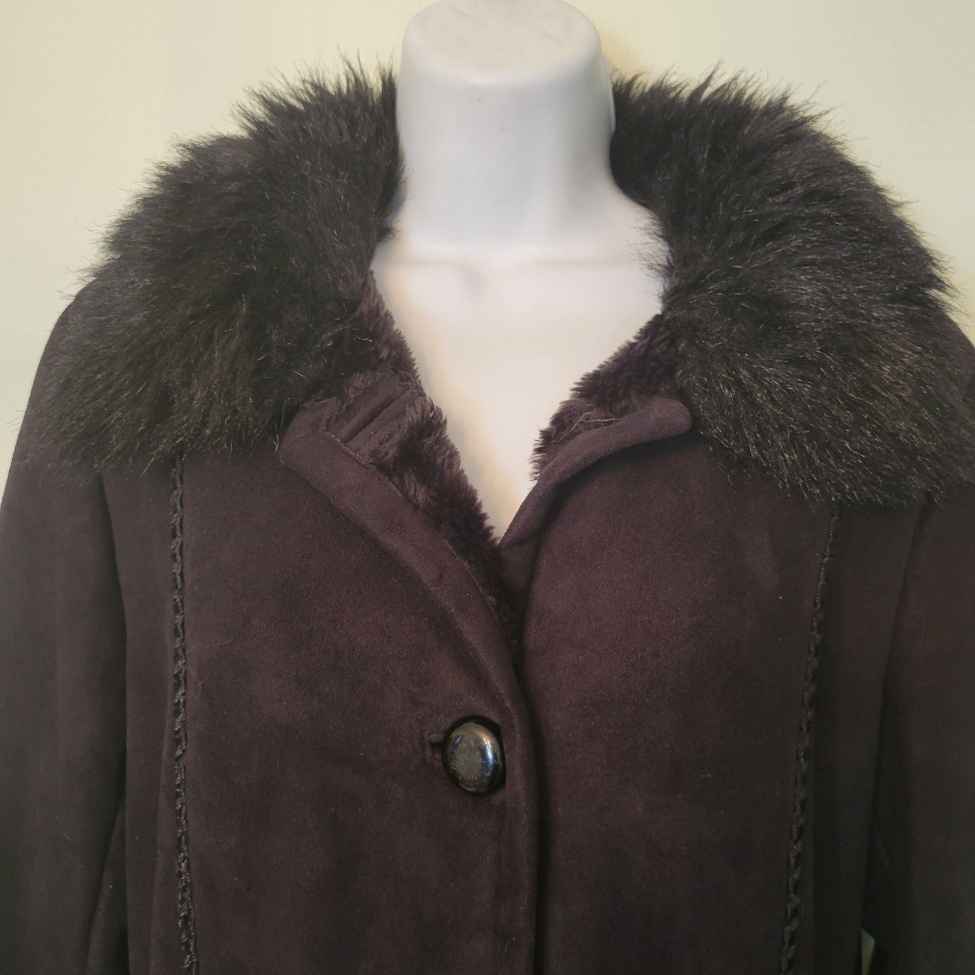 Vintage Terry Lewis Black Faux Suede Long Coat Faux Fur Trim Penny L Size S / US 4 / IT 40 - 8 Thumbnail