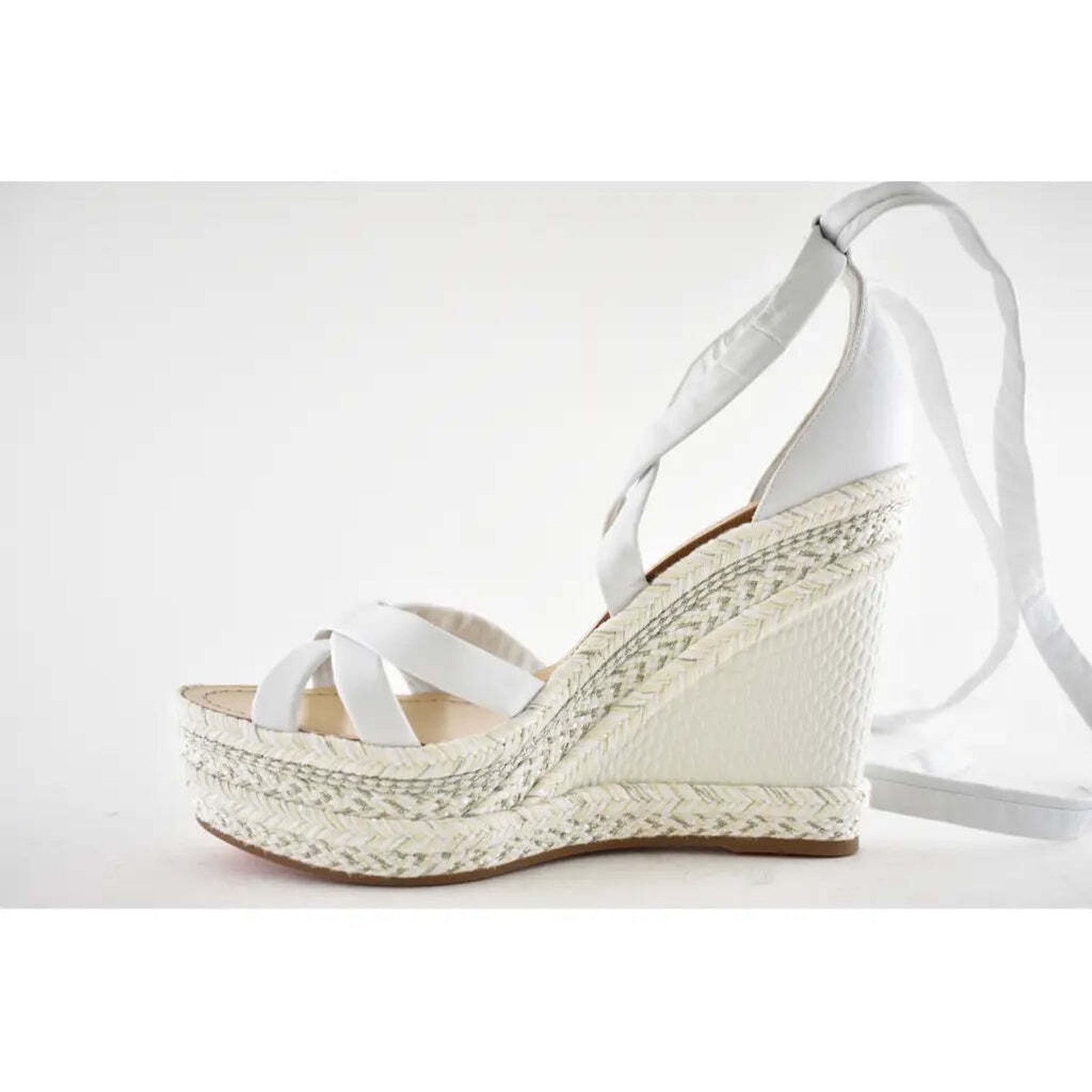 Christian Louboutin Lagoadonna 120 White Lace Up Platform Wedge Sandal Heel 41 Size US 11 / IT 41 - 8 Thumbnail