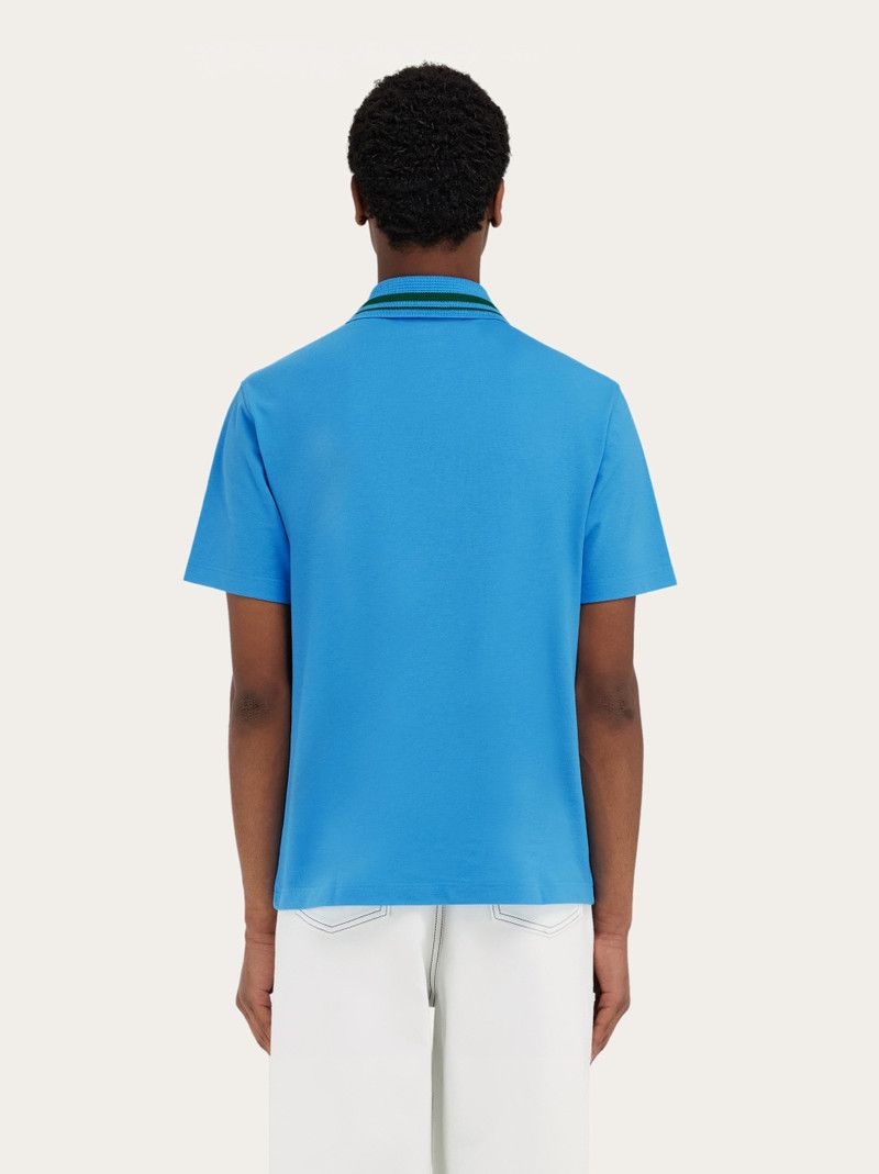 Salvatore Ferragamo o1s1rm0126 Cotton Polo Shirt in Blue Size US XL / EU 56 / 4 - 3 Thumbnail