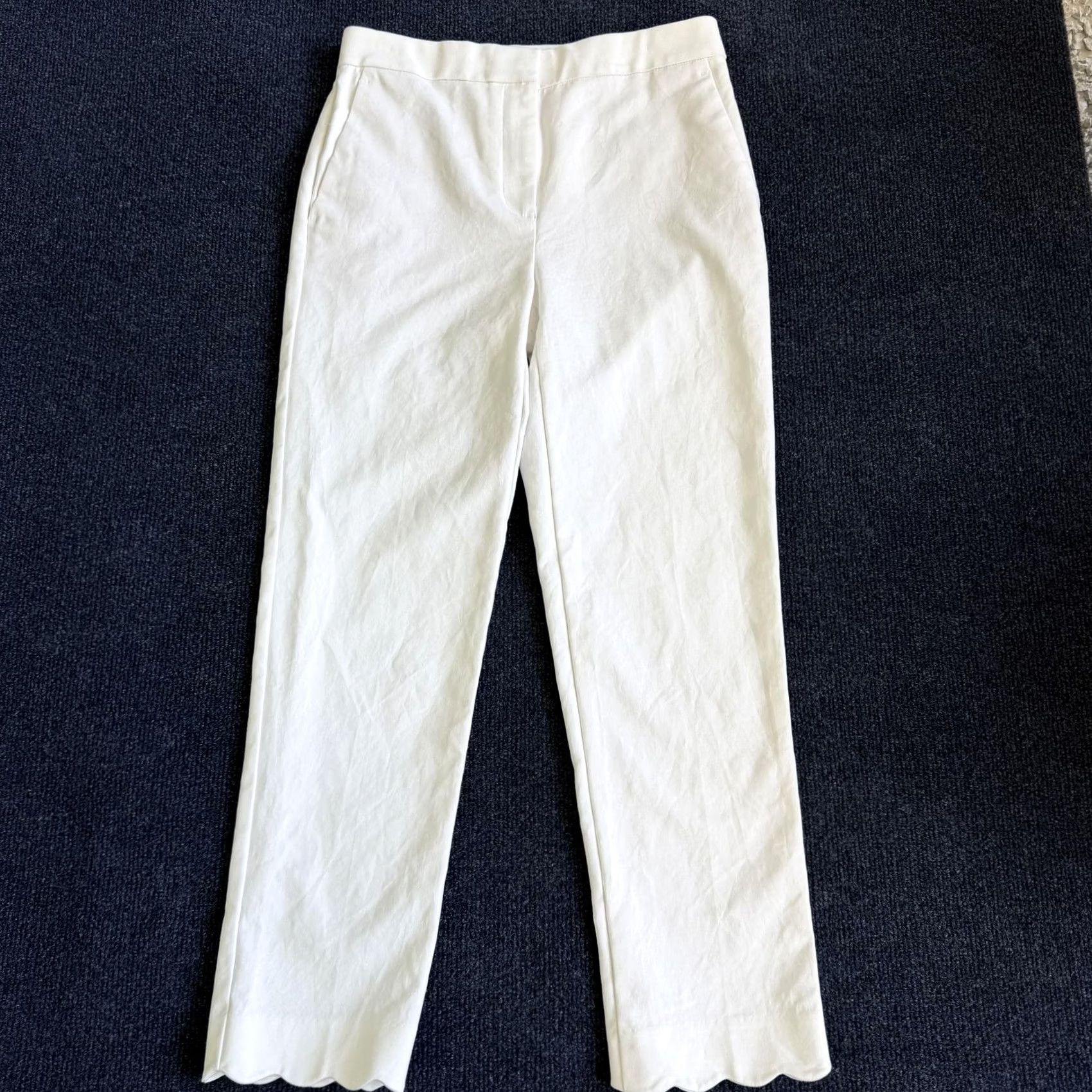 Ann Taylor Ann Taylor Pants Womens 0 White Twill Ankle Straight Slim Scallop Hem Career Size 25" / US 0 / IT 36 - 3 Thumbnail