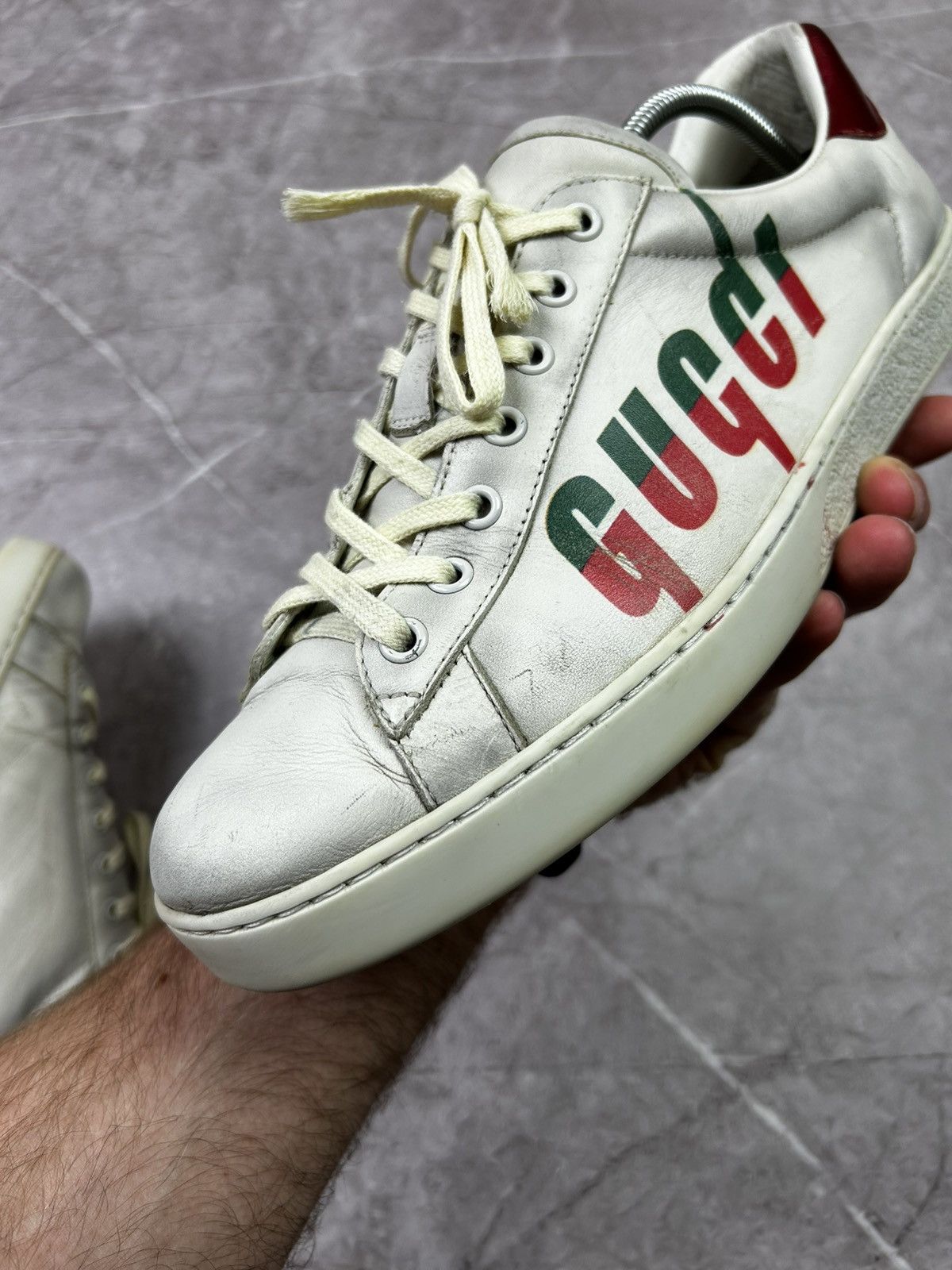Designer Gucci Ace Blade Distressed Aged Lowtop sneakers Size US 10.5 / EU 43-44 - 12 Thumbnail
