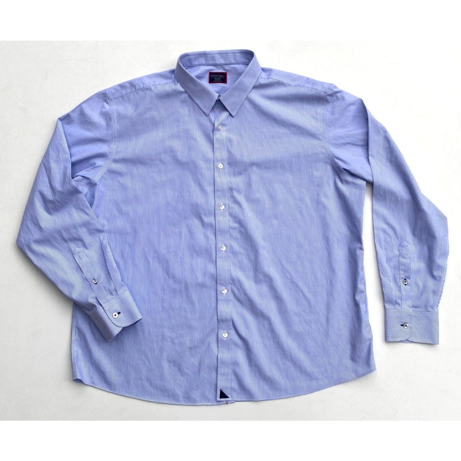 UNTUCKit UNTUCKit Men's Bordeaux WF Button-Up Shirt Stripes 3XL Blue Long Sleeve Collared Cotton Wrinkle Free Regular Size Type: Regular Mens Size US XXL / EU 58 / 5 - 2 Thumbnail