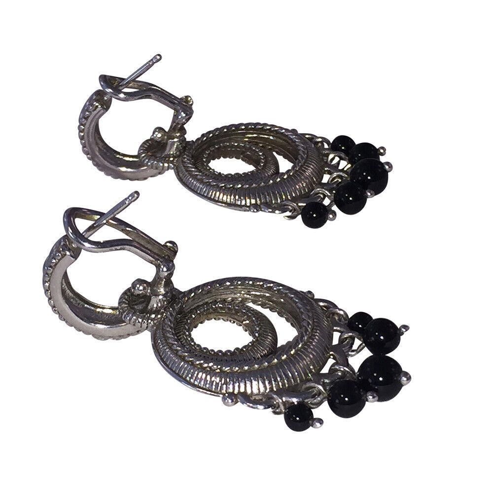 Designer Judith Ripka Sterling Black Onyx Hoop Earrings Size ONE SIZE - 6 Thumbnail