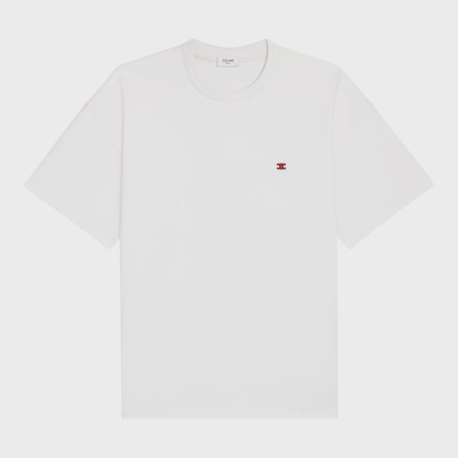 Celine o1d2blof0226 Embroidered T-Shirt in White Size US XL / EU 56 / 4 - 1 Thumbnail