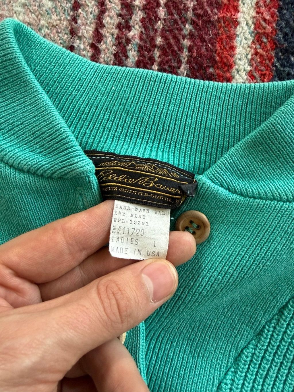 Eddie Bauer 80s Women’s Eddie Bauer Teal Henley Sweater L Size L / US 10 / IT 46 - 5 Thumbnail