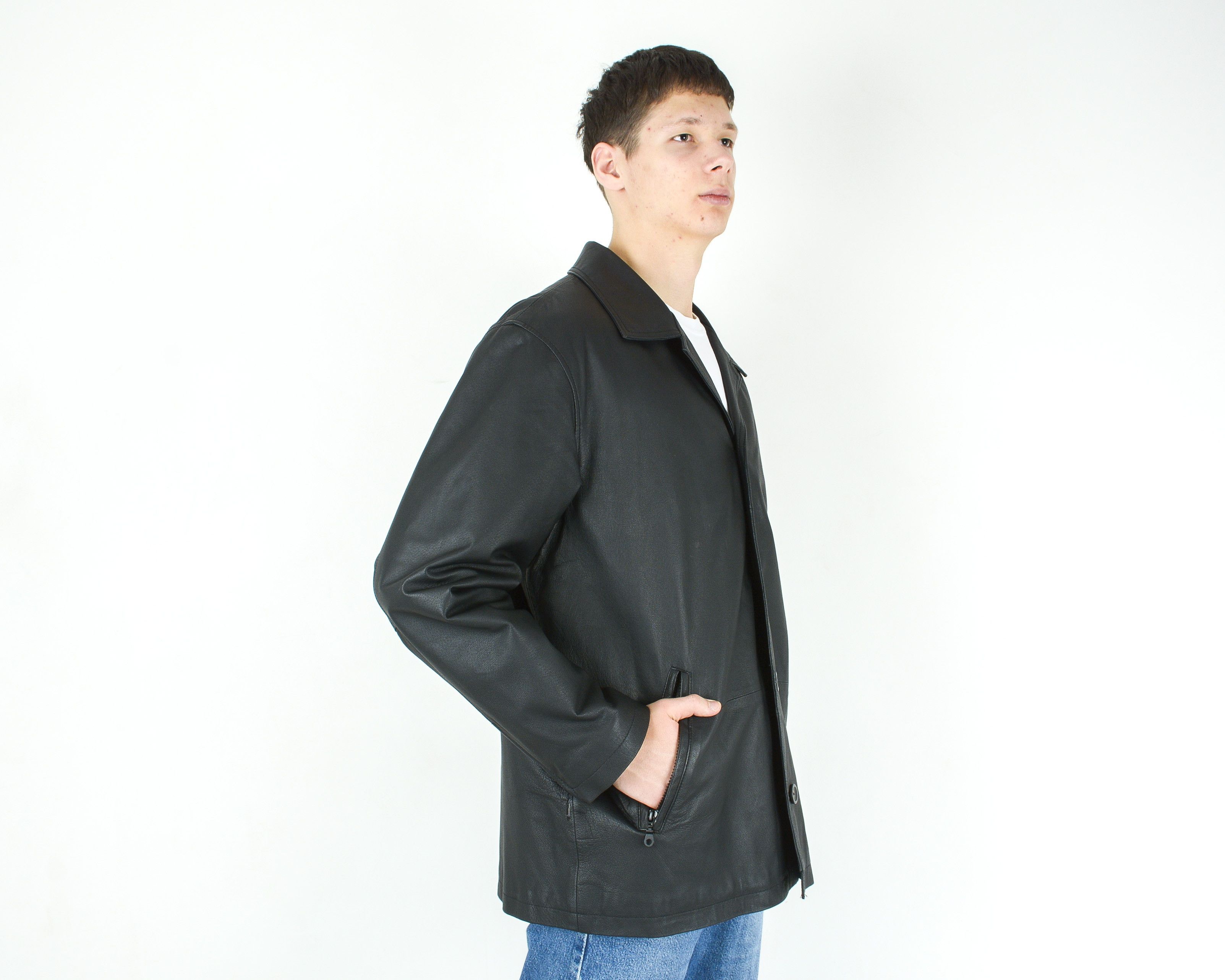 Leather Henry Monell Uk 44 Us Leather Over Coat Jacket XL Biker Size US XL / EU 56 / 4 - 3 Thumbnail