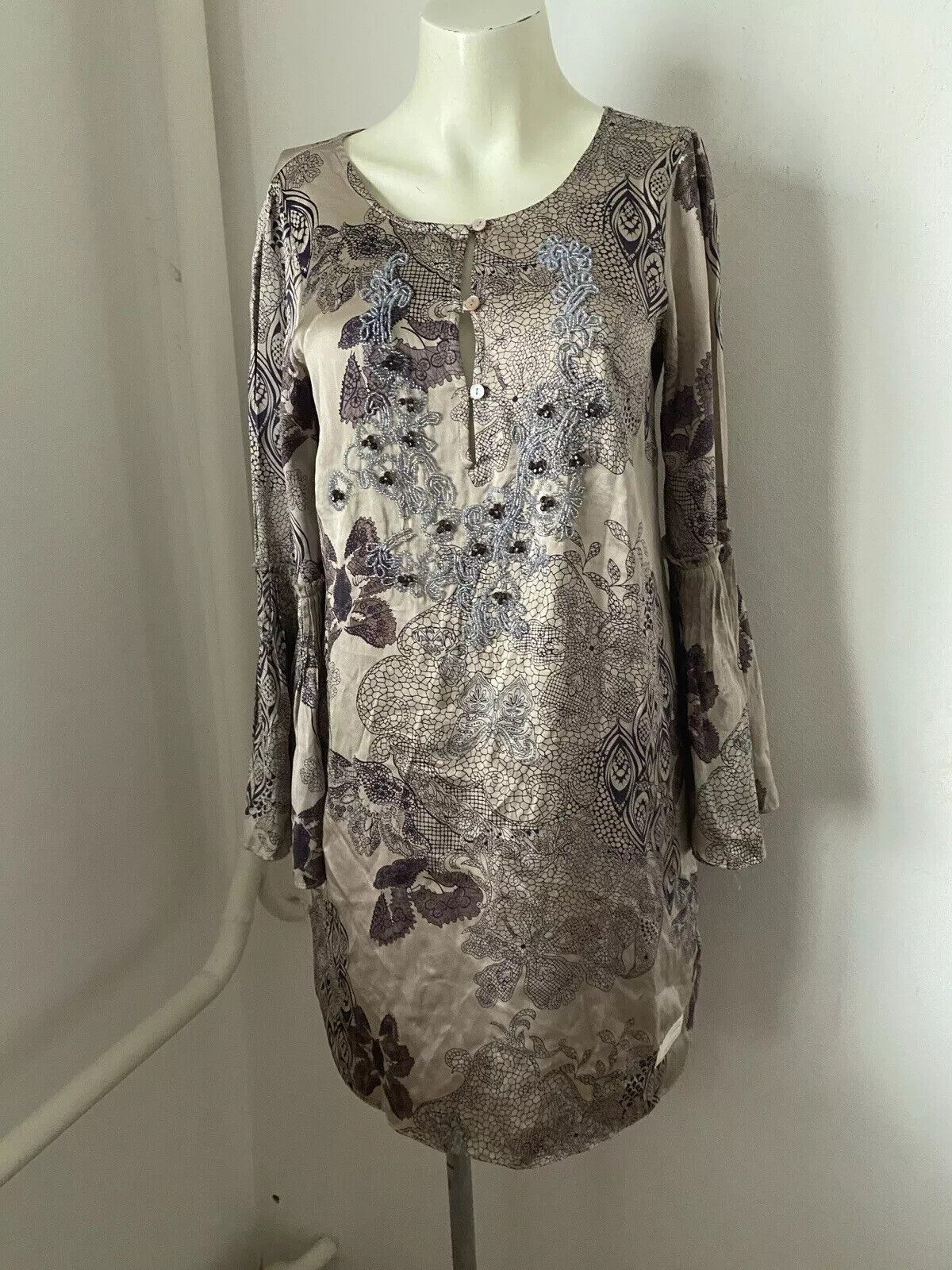 Vintage Odd Molly Satin Dress Beige Beaded Size 1(S/M) Sk2421 Size M / US 6-8 / IT 42-44 - 1 Thumbnail