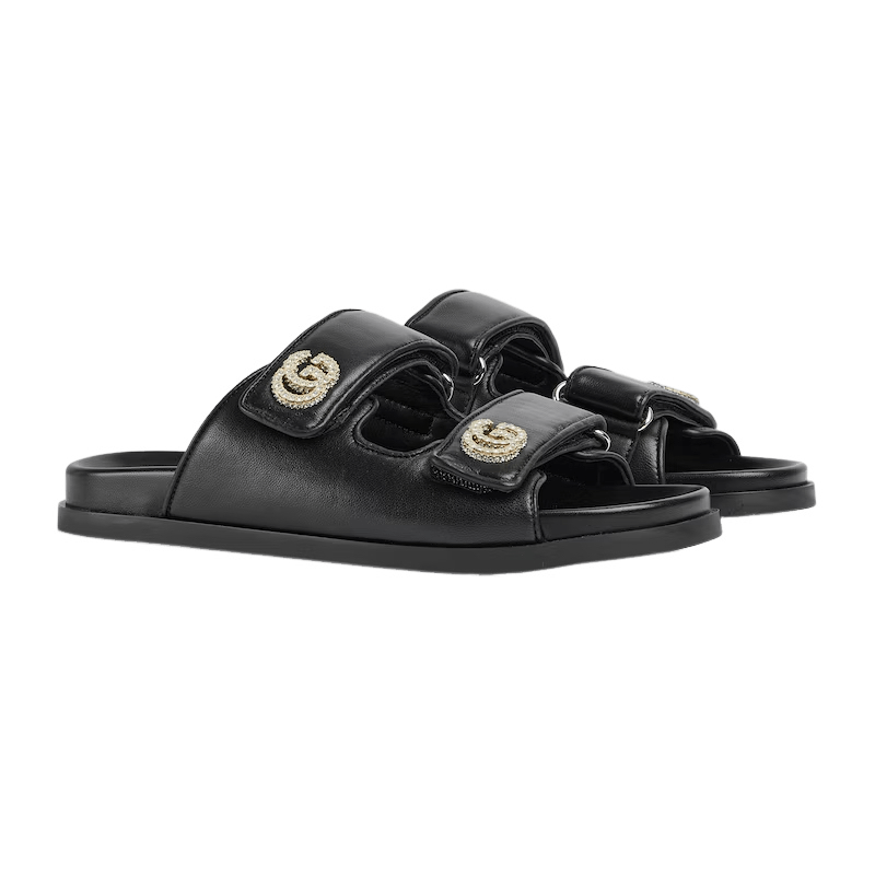 Gucci GUCCI Double G Black Leather Slide Sandals New Authentic Size US 7.5 / IT 37.5 - 2 Thumbnail