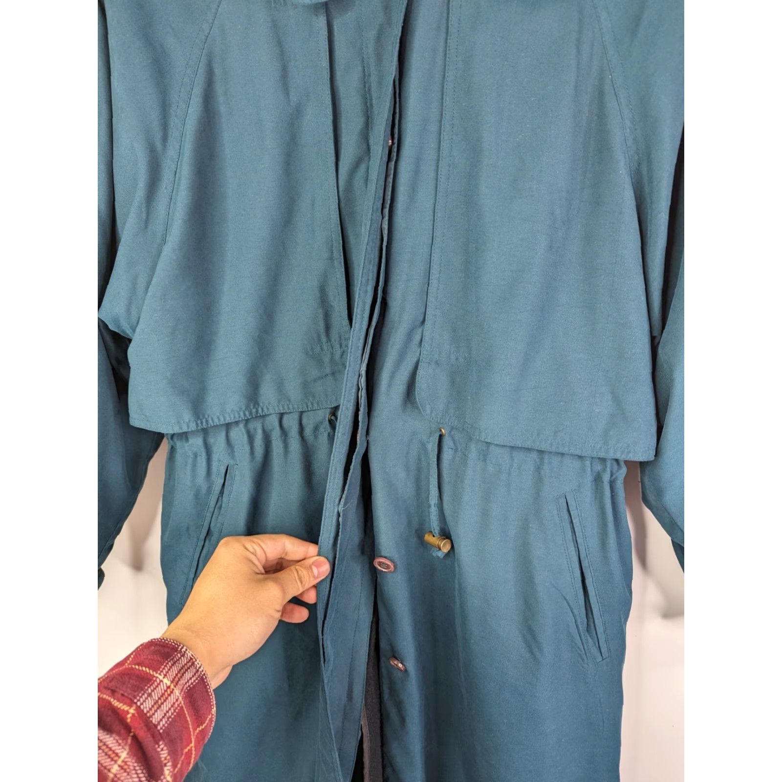 Vintage Alorna Coat Womens Long Turquoise Hooded Pockets Linerless Overcoat 5/6 Size Regular Button Casual Size S / US 4 / IT 40 - 2 Thumbnail