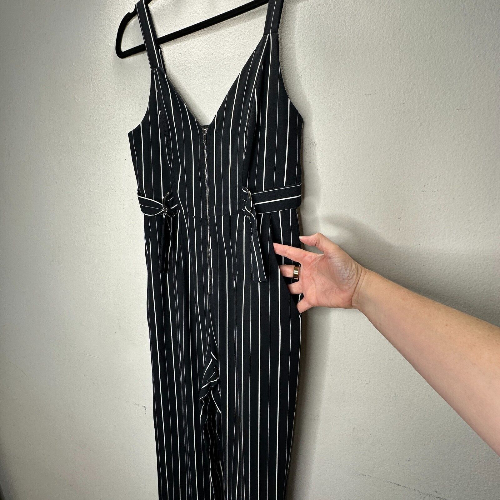 Other Dance & Marvel Pinstripe Cinched Wide Leg Front Zip Jumpsuit Size 27" / US 4 / IT 40 - 3 Thumbnail