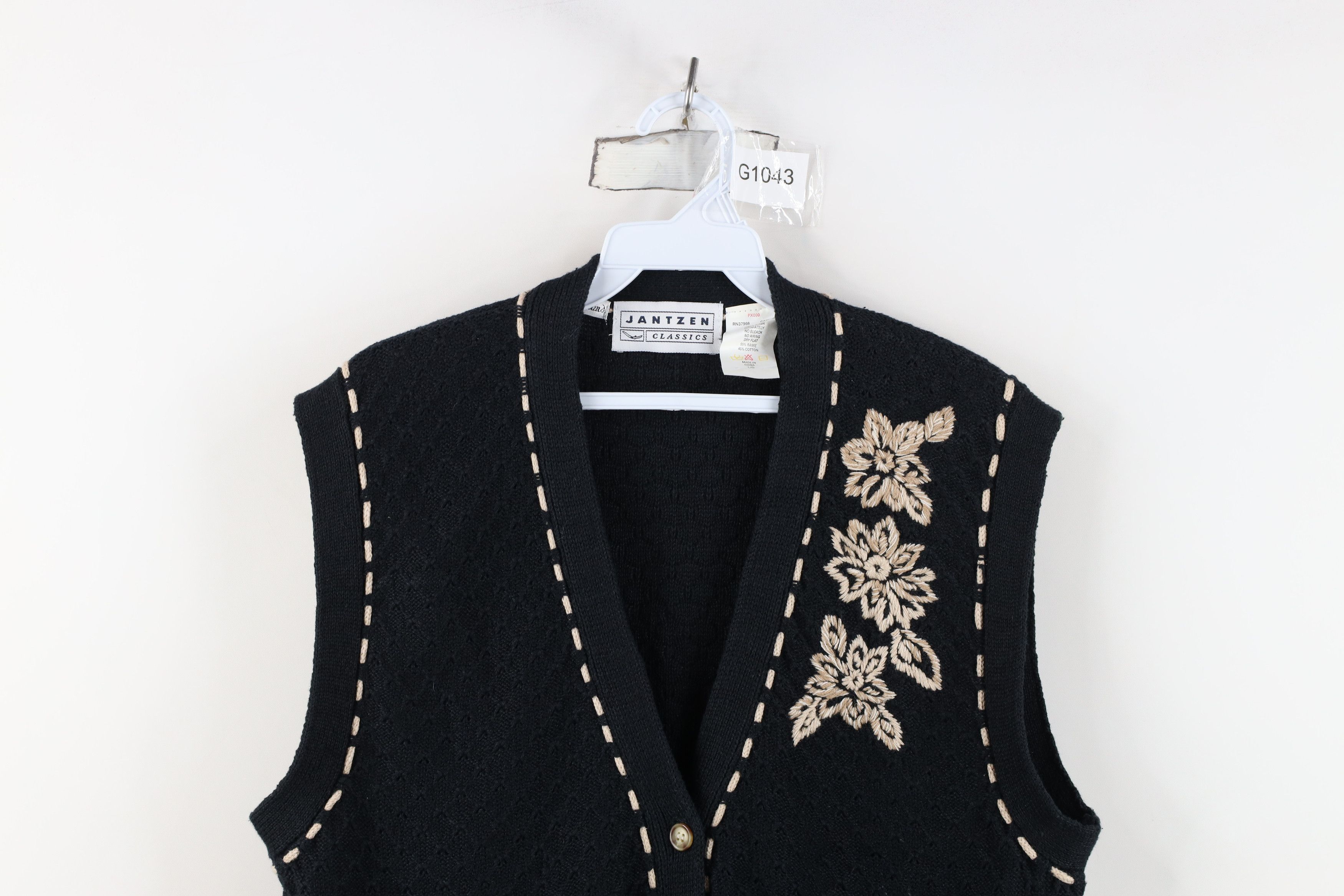 Vintage Vintage 90s Streetwear Hand Embroidered Flower Sweater Vest Size L / US 10 / IT 46 - 2 Thumbnail