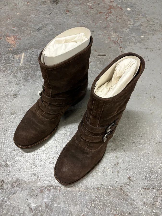 Gucci 2000s Gucci Brown Biker Buckles Ankle Eroded Suede Leather Boots Size US 7.5 / EU 40-41 - 3 Thumbnail