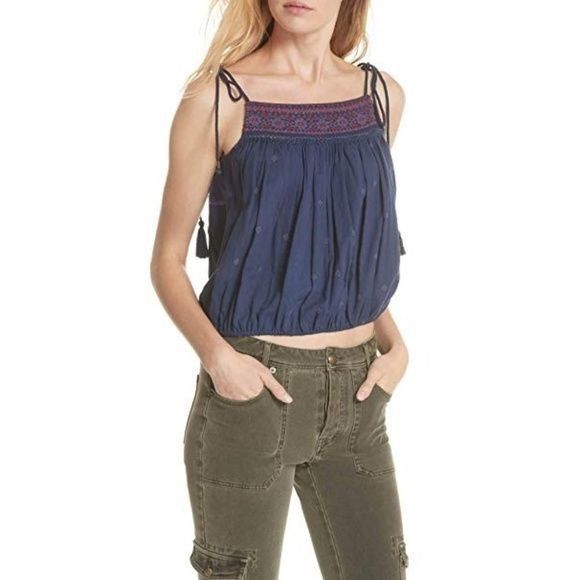 Free People Free People Eternal Love Navy Embroidered Cotton Top Size XS / US 0-2 / IT 36-38 - 2 Thumbnail