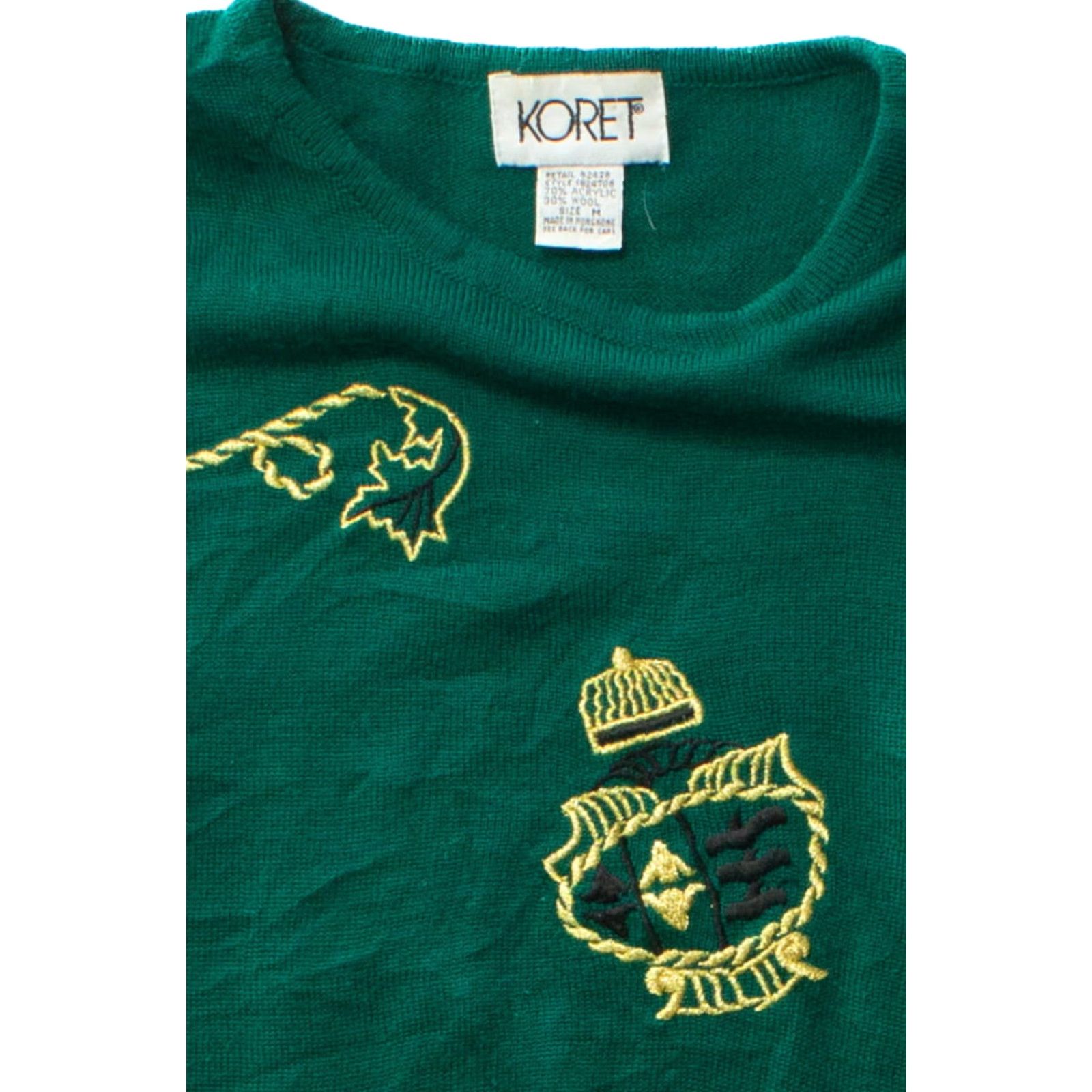 Vintage VINTAGE Koret Sweater Shirt Green Medium 1990s Acrylic Wool Embroidered Womens Size M / US 6-8 / IT 42-44 - 3 Thumbnail