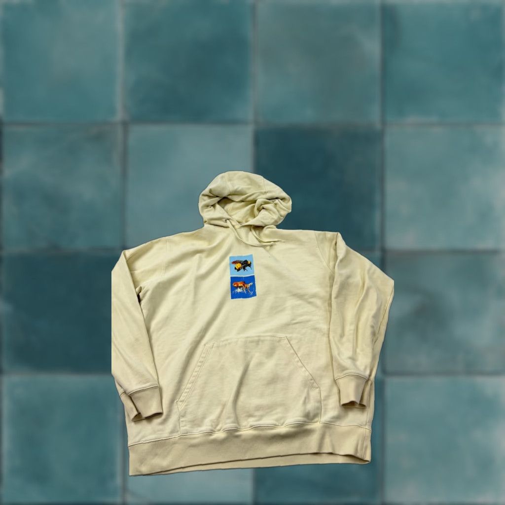 Vintage GOLF Hoodie Mens Large Cream Yellow Graphic Print Pullover Sweatshirt Streetwear Kangaroo Pocket Drawstring Hooded Size US L / EU 52-54 / 3 - 1 Thumbnail