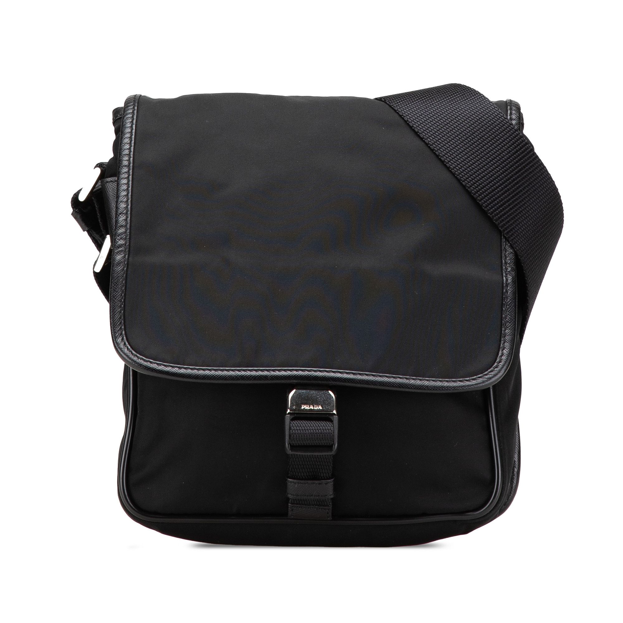 Prada Tessuto Buckle Messenger Bag in Black, Women's
