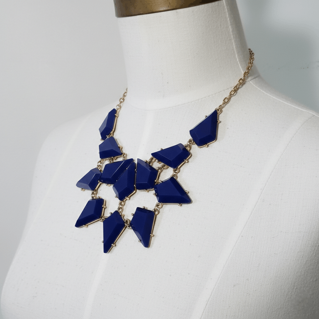 Forever 21 Forever21 17-19" Statement Necklace Blue Plastic Gems Gold Size ONE SIZE - 4 Thumbnail