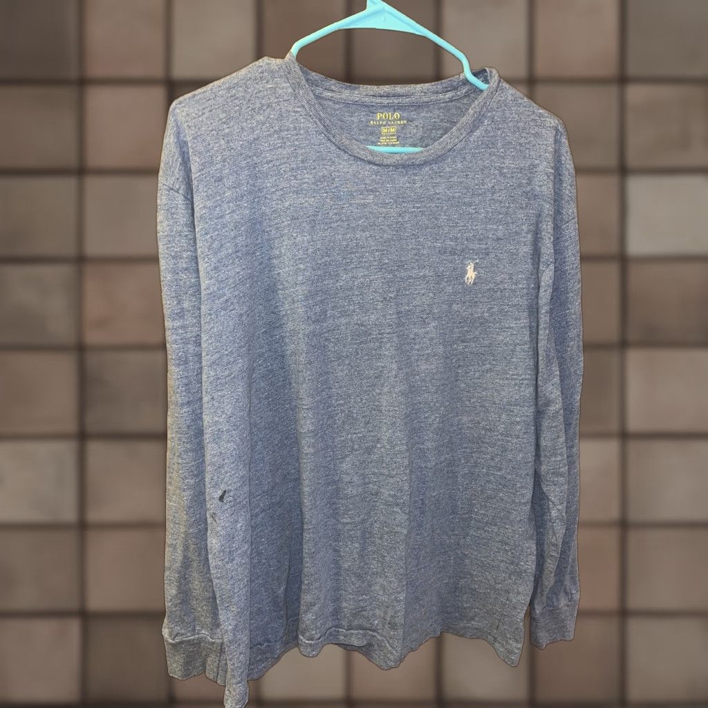 Polo Ralph Lauren Polo Ralph Lauren Men's Medium Light Blue Long Sleeve Cotton T-Shirt Embroidered Pony Logo Size US M / EU 48-50 / 2 - 1 Thumbnail