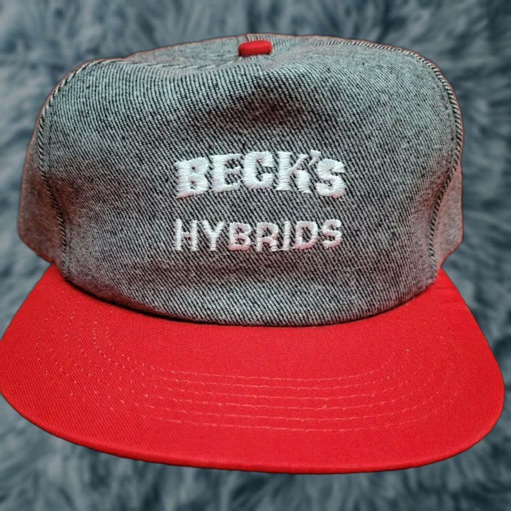 Vintage Beck's Hybrids Seeds Farming Farmer Twill Style Snapback Baseball Hat Cap Nice Men Adjustable Gray K Products Cap Hat Size ONE SIZE - 1 Thumbnail