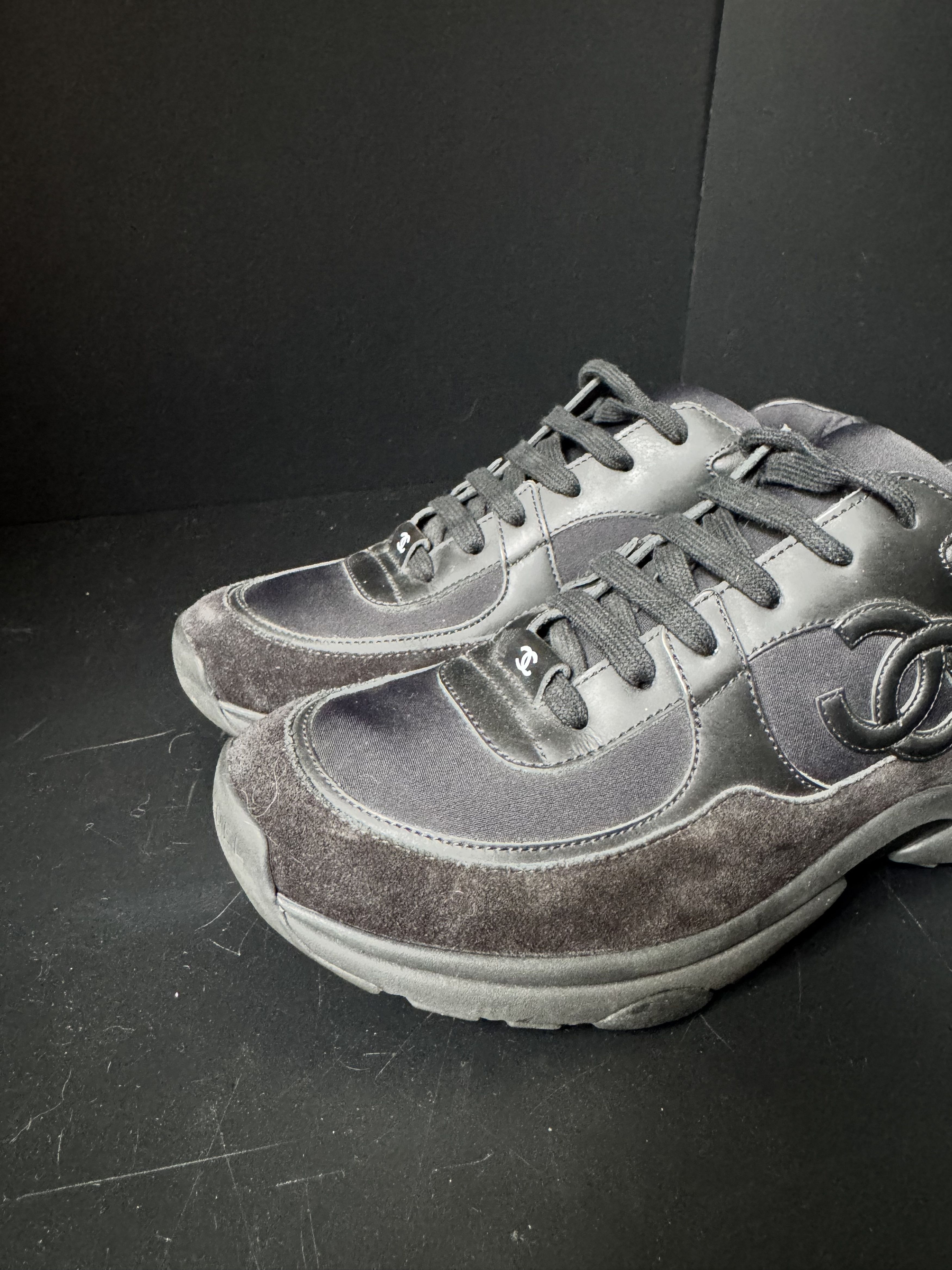 Chanel CC Logo Trainer Sneaker Black, view 4