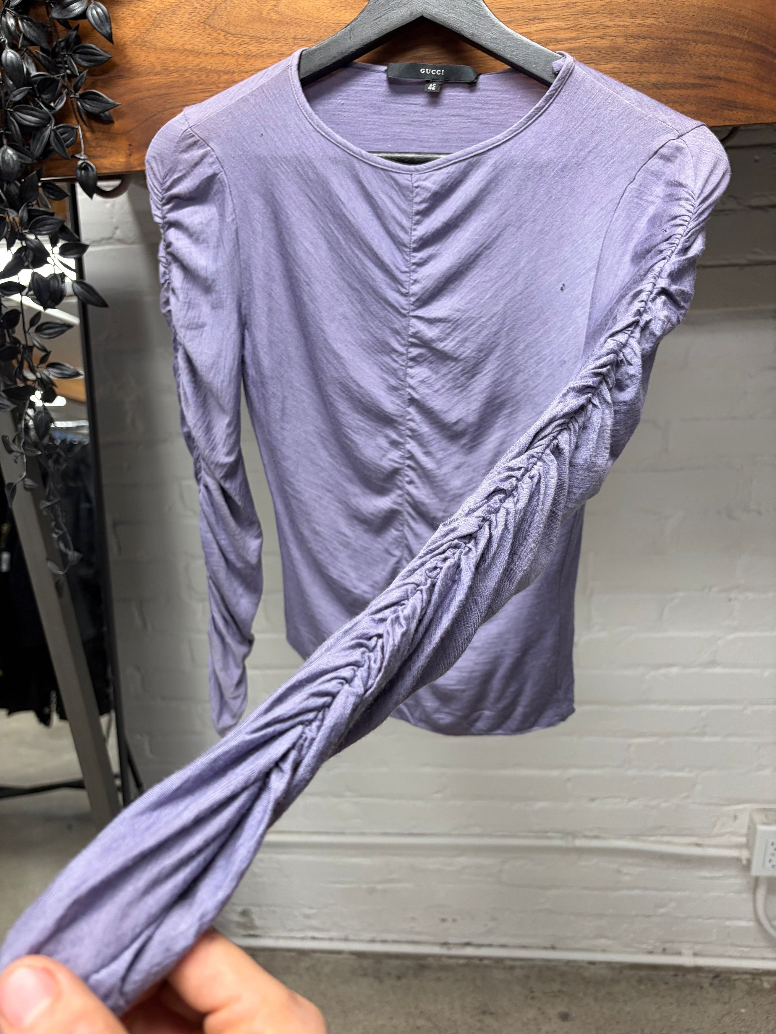 Gucci AW1999 Gucci by Tom Ford Lilac Purple ‘Ruched Sleeve’ Top Size M / US 6-8 / IT 42-44 - 2 Thumbnail