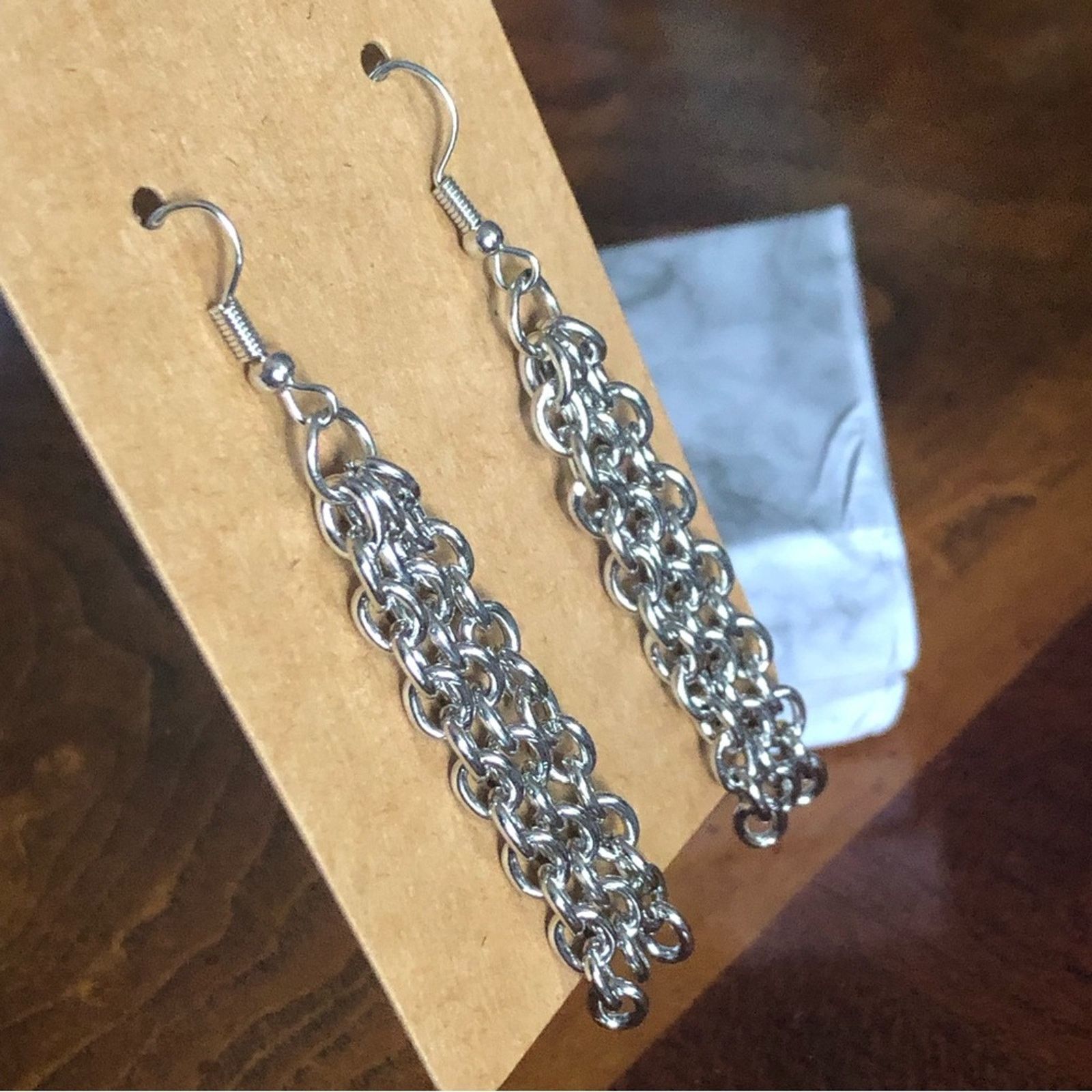 Jewelry Shiny silver plated triple chain dangle earrings Size ONE SIZE - 2 Thumbnail