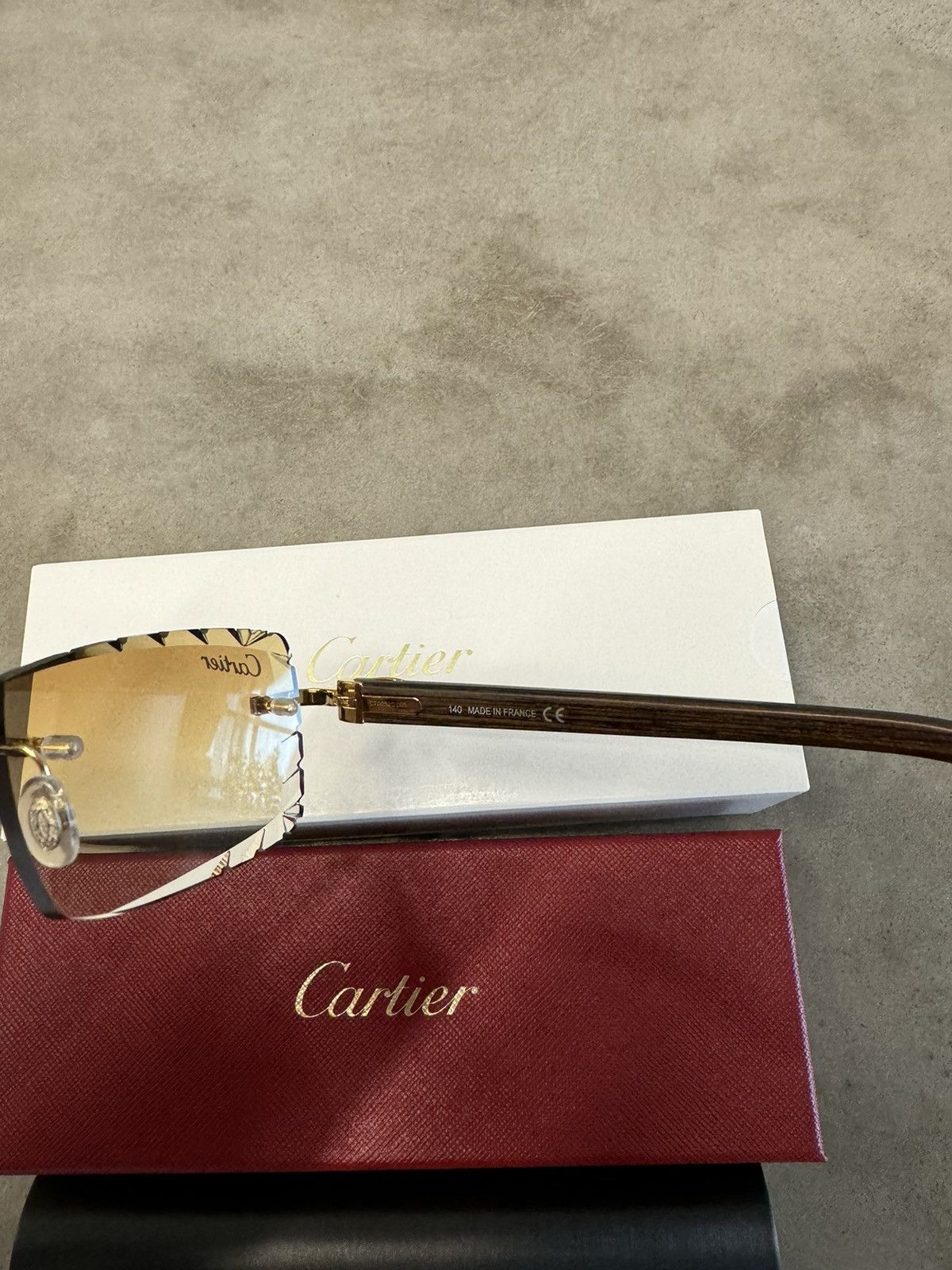 Cartier Cartier Gold Brown Wood Frames with Diamond Cut Sunglasses Size ONE SIZE - 5 Thumbnail