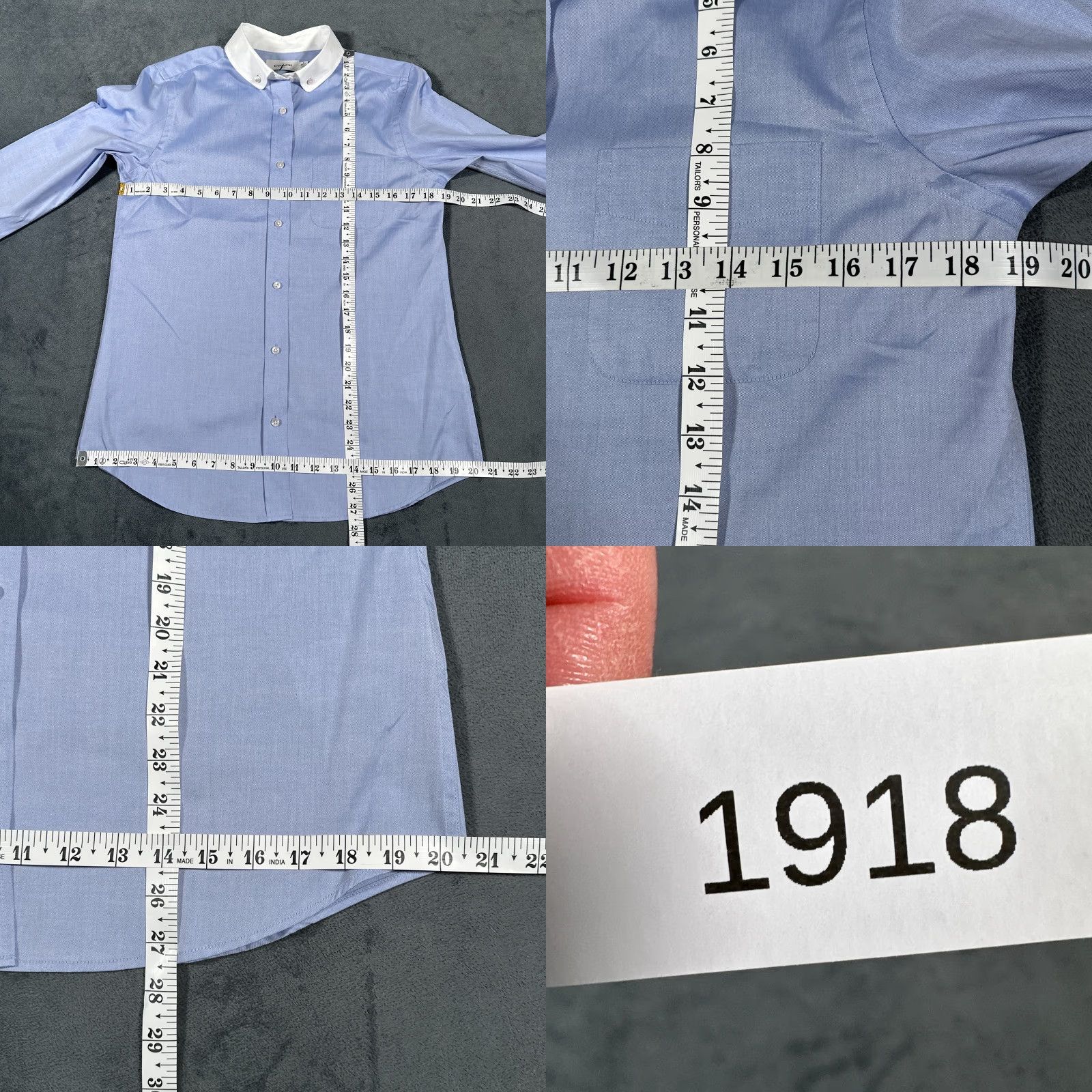 Coach Coach Shirt Womens 8 Blue White Chambray Contrast Collar Button Front Cotton Size M / US 6-8 / IT 42-44 - 8 Thumbnail