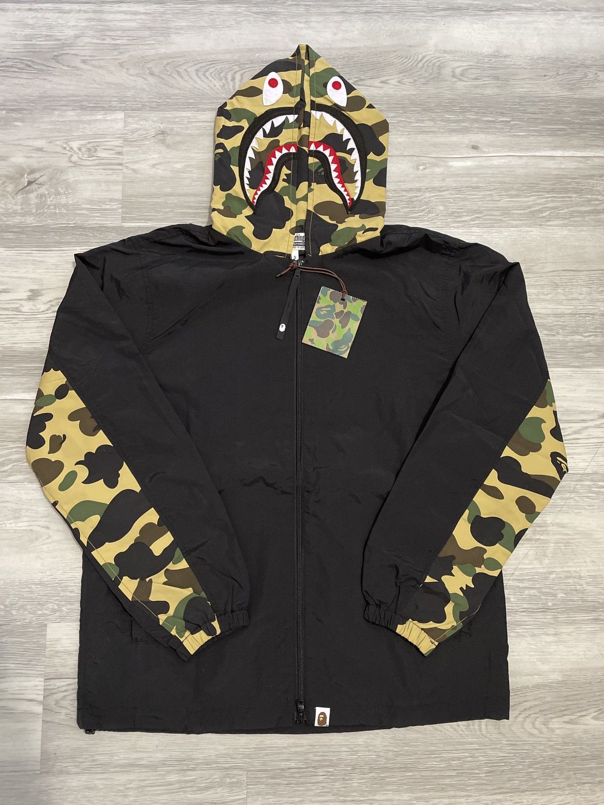 image of Bape 1St Camo Shark Hooded Jacket in Black, Men's (Size Small)