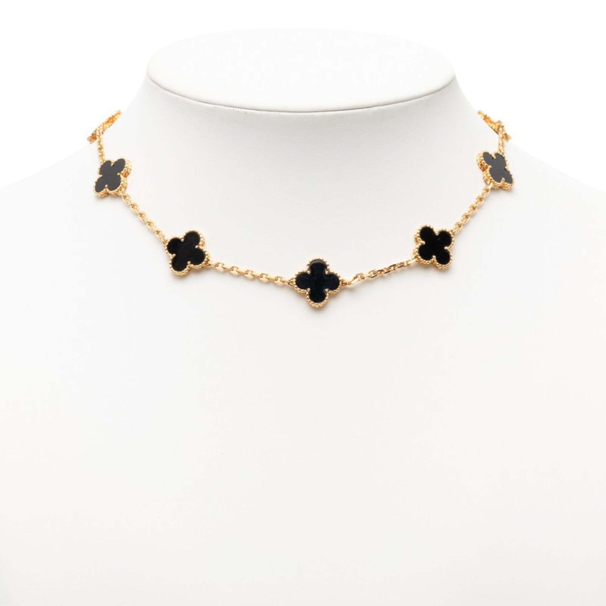 Van Cleef & Arpels Van Cleef & Arpels Vintage Alhambra Necklace, 10 Motifs, Onyx, 18K Yellow Gold (750), Women's Necklace Size ONE SIZE - 1 Thumbnail