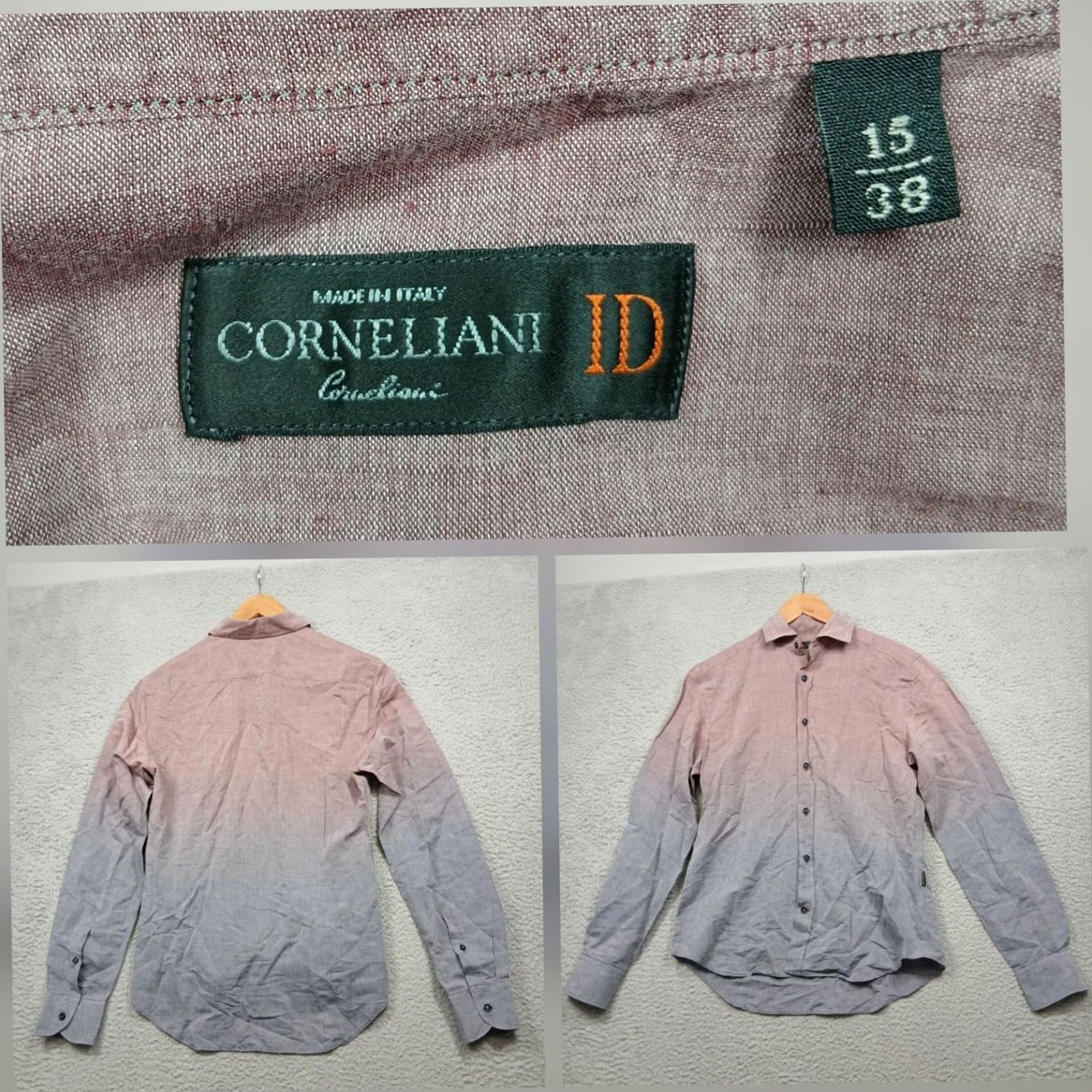 Corneliani Corneliani ID Made in Italy Shirt Men Pink Gray Ombre Gradient Linen Blend Long Sleeve Button-Down Slim Size US M / EU 48-50 / 2 - 2 Thumbnail
