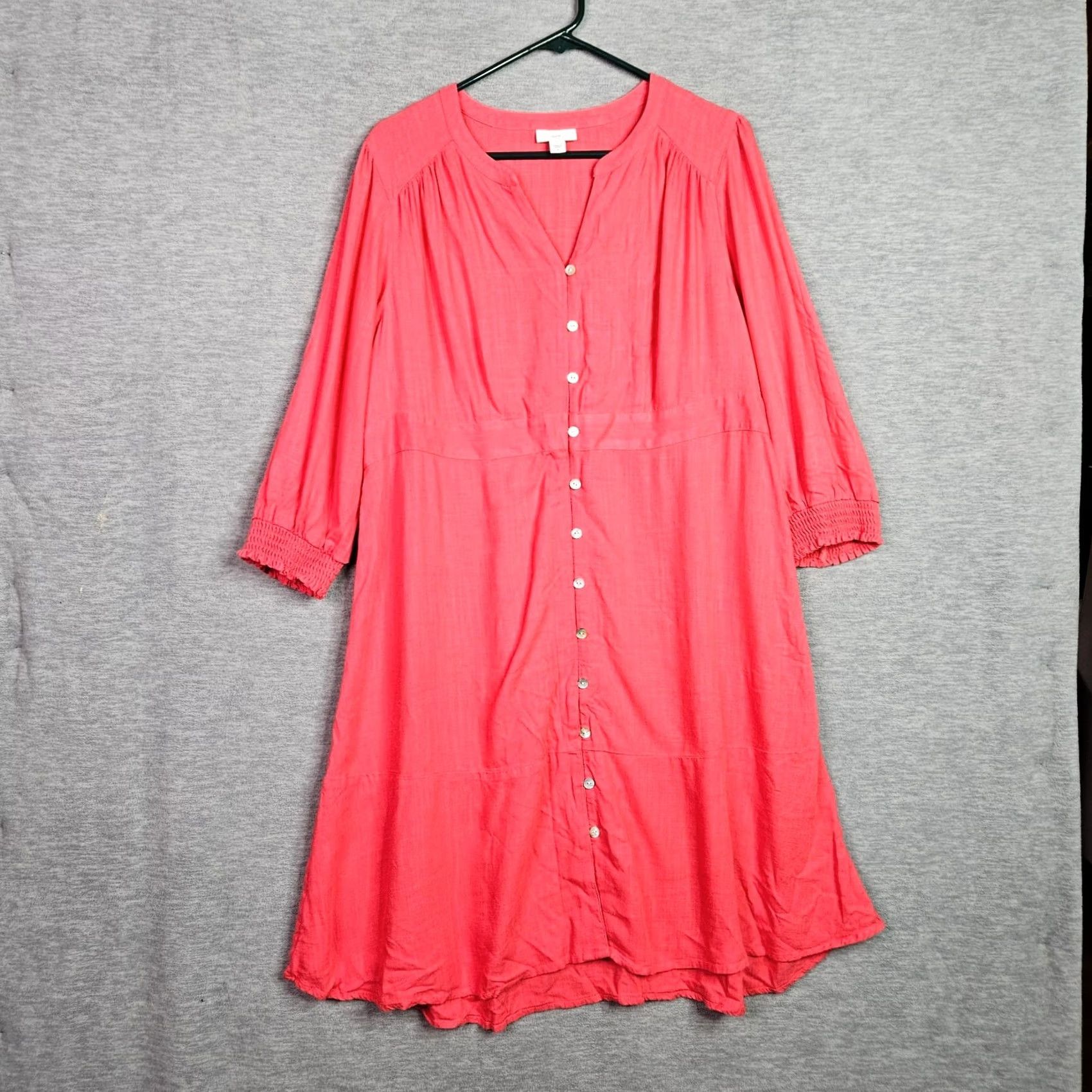 J. Jill J Jill Womens M Coral Button Front Tunic Flowy 3/4 Sleeve Dress Size M / US 6-8 / IT 42-44 - 2 Thumbnail