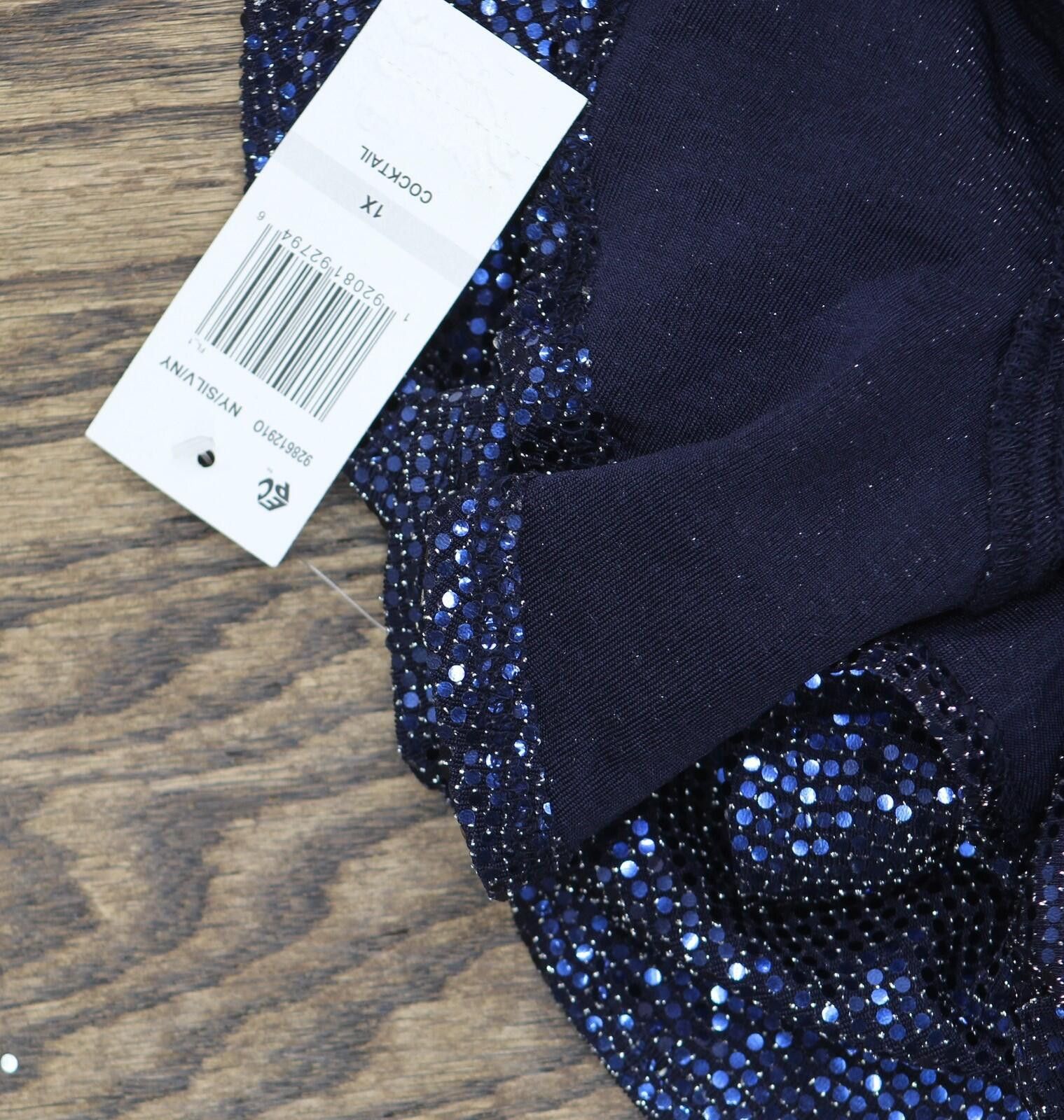 Other Nwt Msk V Sleeve Sequin Knit Blouse Top Shirt Navy Blue 1x Size XL / US 12-14 / IT 48-50 - 3 Thumbnail