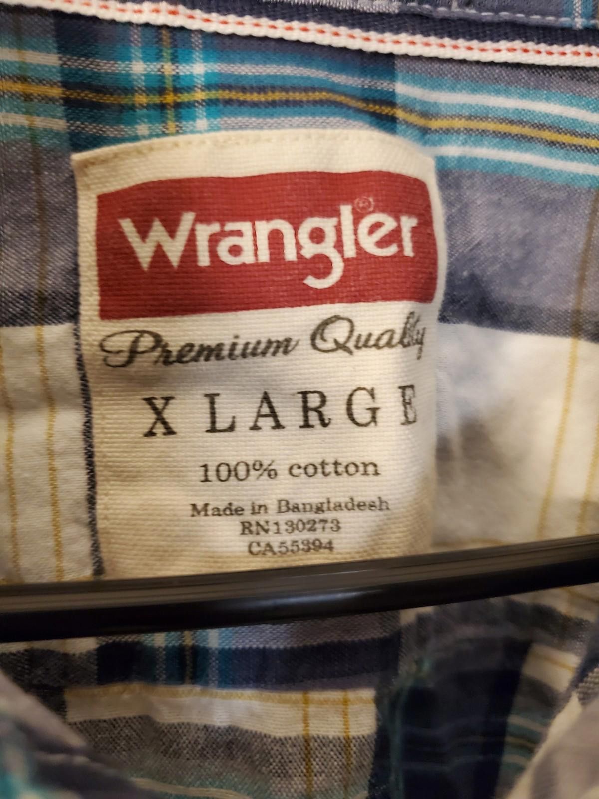 Wrangler Wrangler Men's Blue Plaid Shirt XL Button Down Pocket Size US XL / EU 56 / 4 - 3 Thumbnail