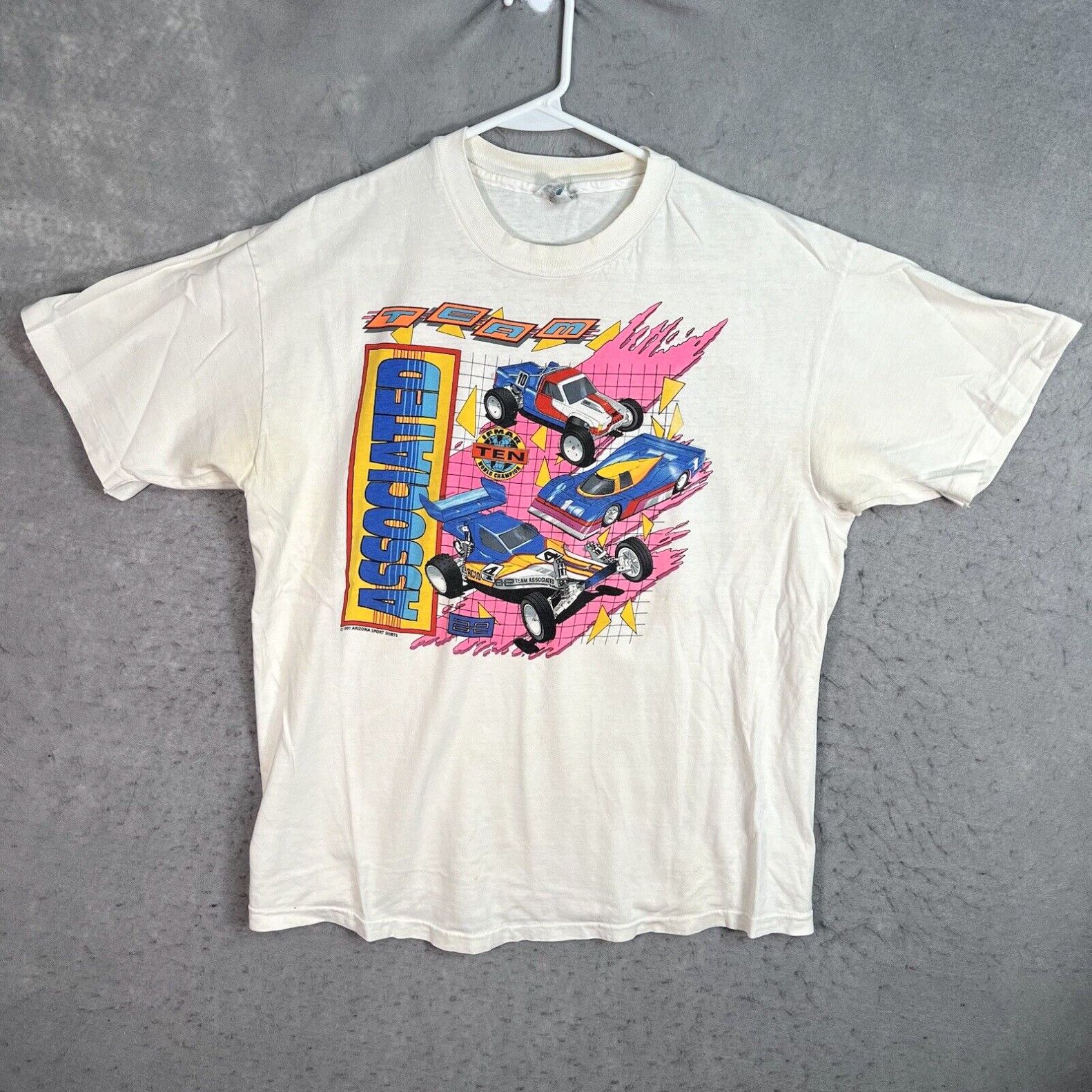 image of Hanes Vintage 90's Team Associated Rc Car Racing T Shirt Adult Large White Usa Made, Men's