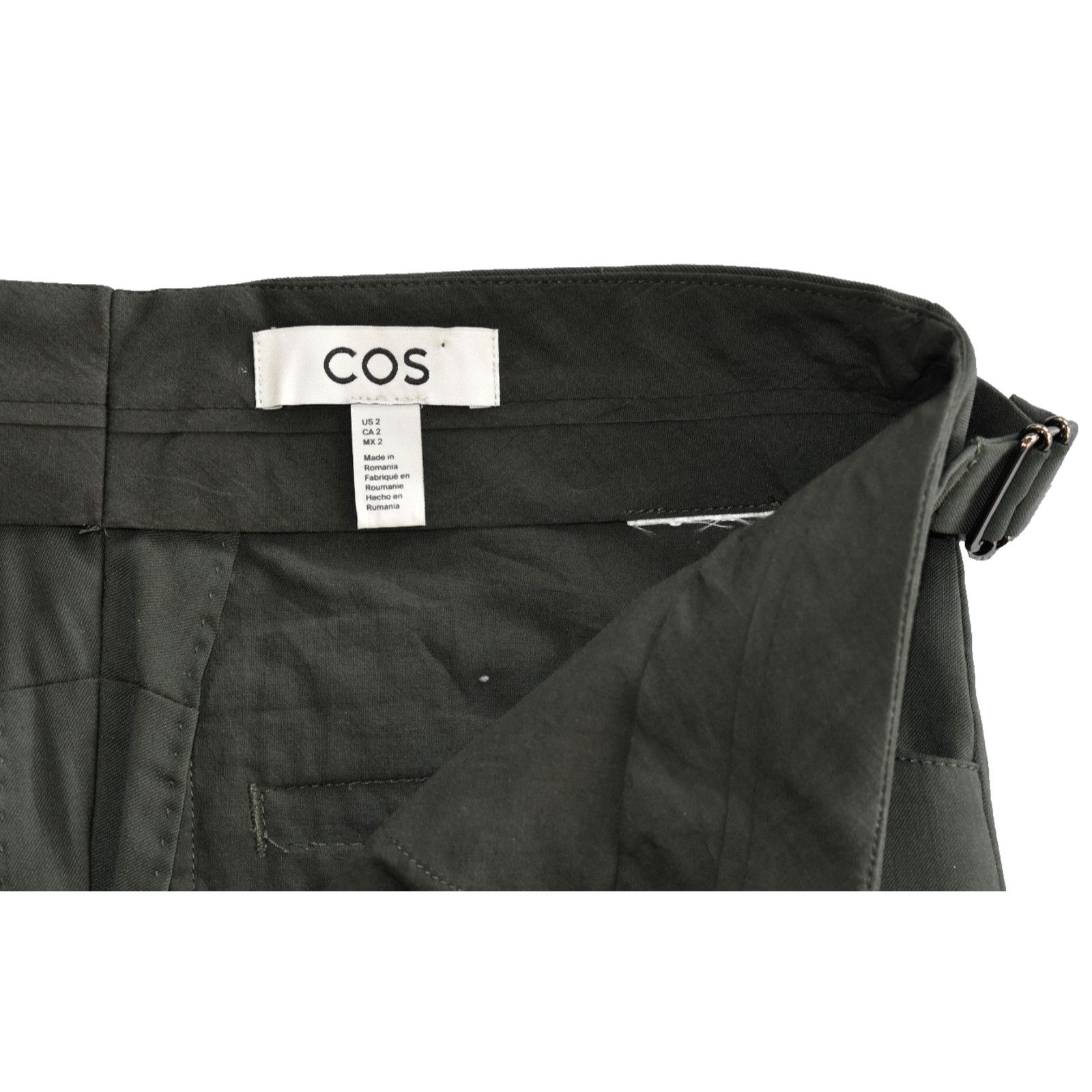 Cos COS Olive Twill Adjustable Strap Waist Ankle Zip Pants US 2 Size 26" / US 2 / IT 38 - 6 Thumbnail