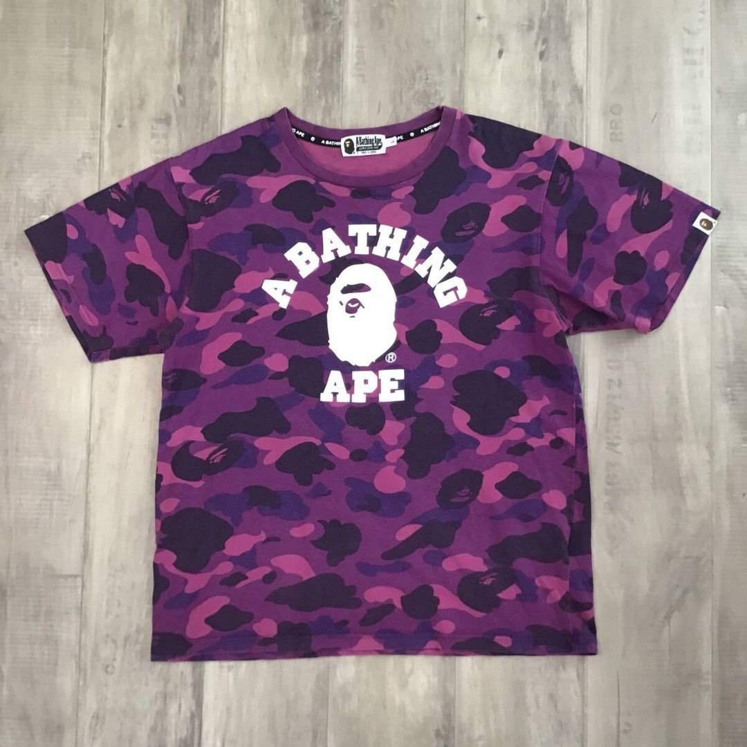 Bape BAPE Purple camo college logo T-shirt a bathing ape Size US L / EU 52-54 / 3 - 1 Thumbnail