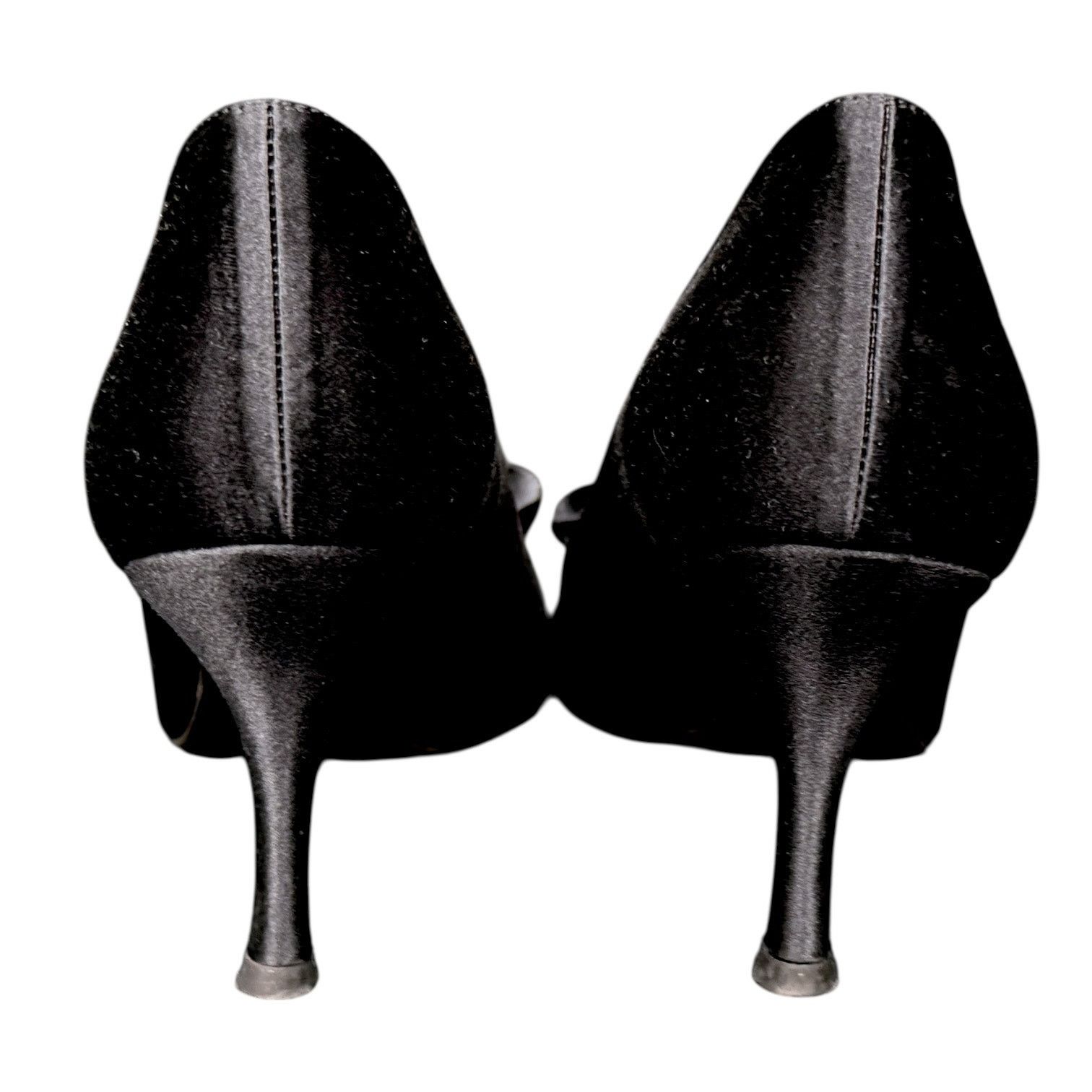 Stuart Weitzman Stuart Weitzman Black Satin Ruffle Bow Open High Heel 10.5 Size US 10.5 / IT 40.5 - 6 Thumbnail