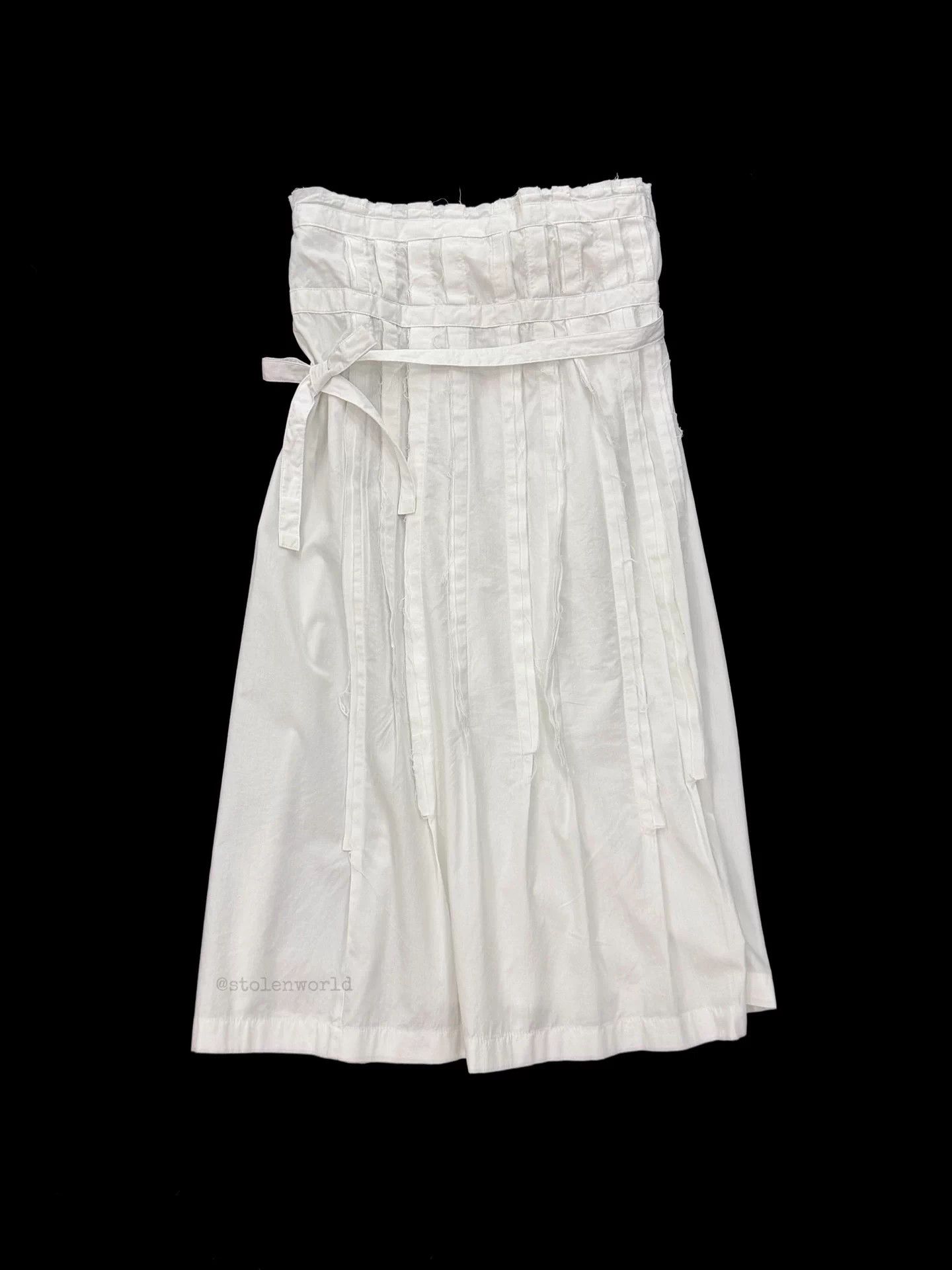 Comme des Garçons White Cotton Pleated Tie Wrap Skirt M