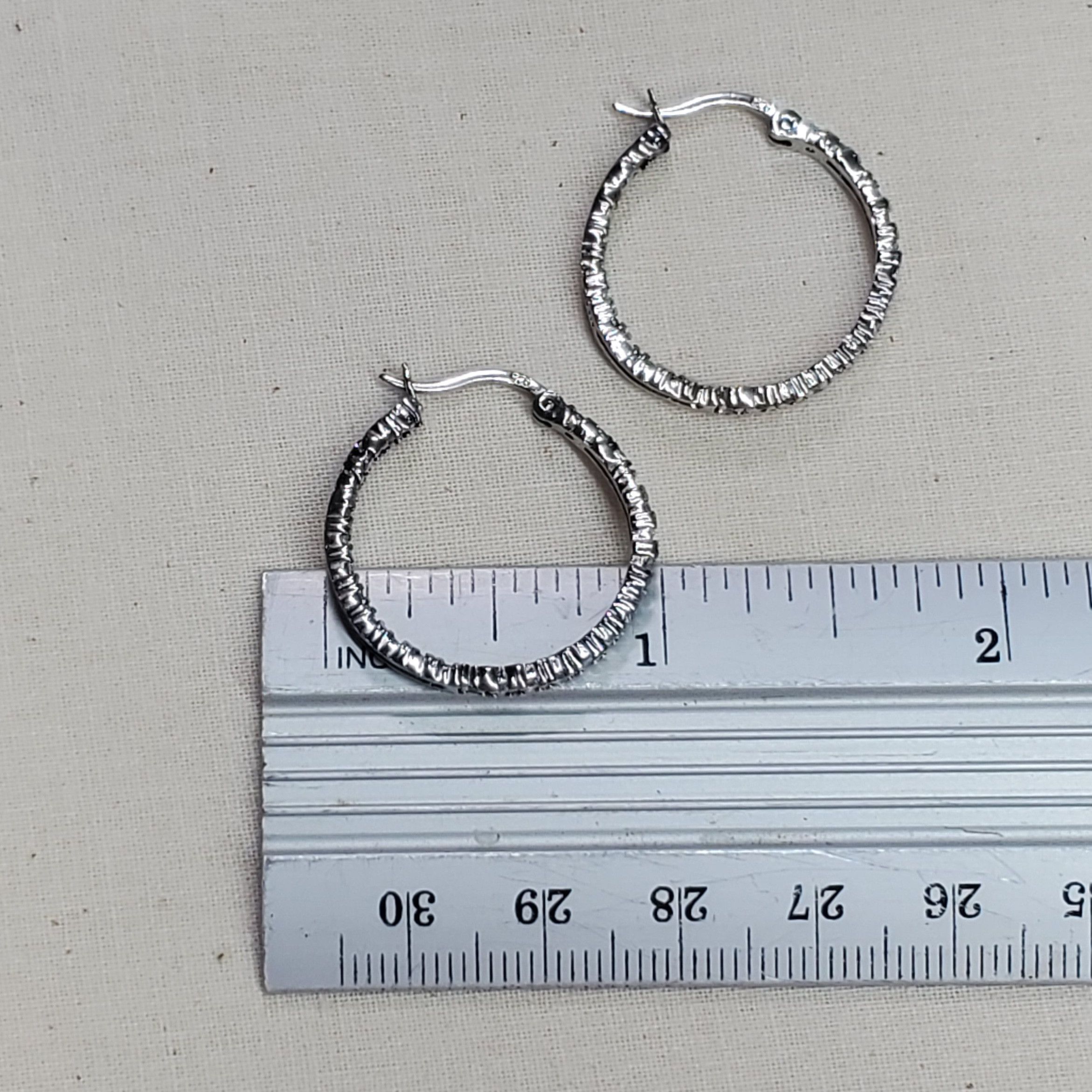 Other Earrings 1" Hoops 925 Sterling Silver FAB Prong Cubic Size ONE SIZE - 8 Thumbnail