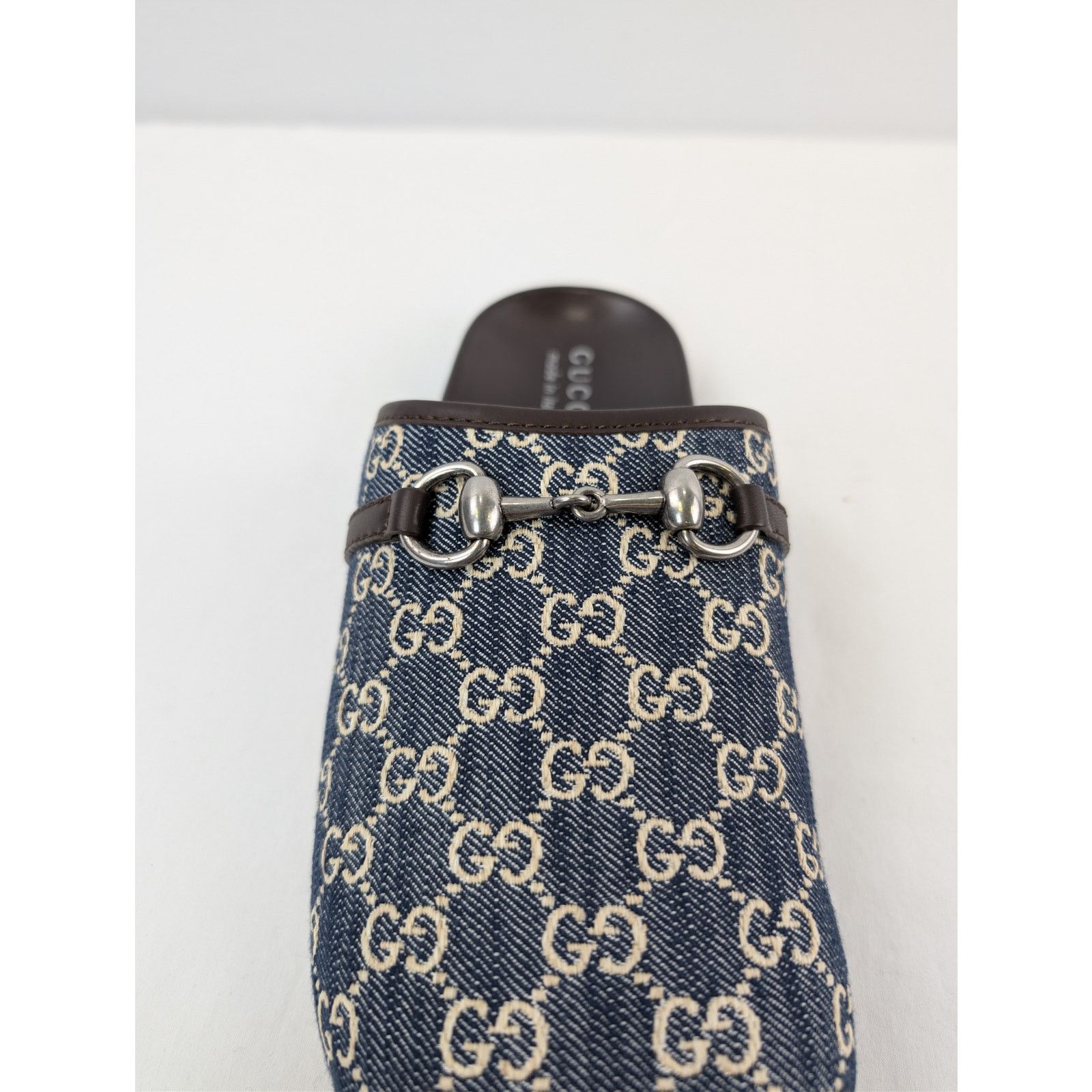 Gucci o1rshd1 Horsebit Mule Slide Sandals in Beige Blue/ Navy Blue Size US 8.5 / EU 41-42 - 16 Thumbnail