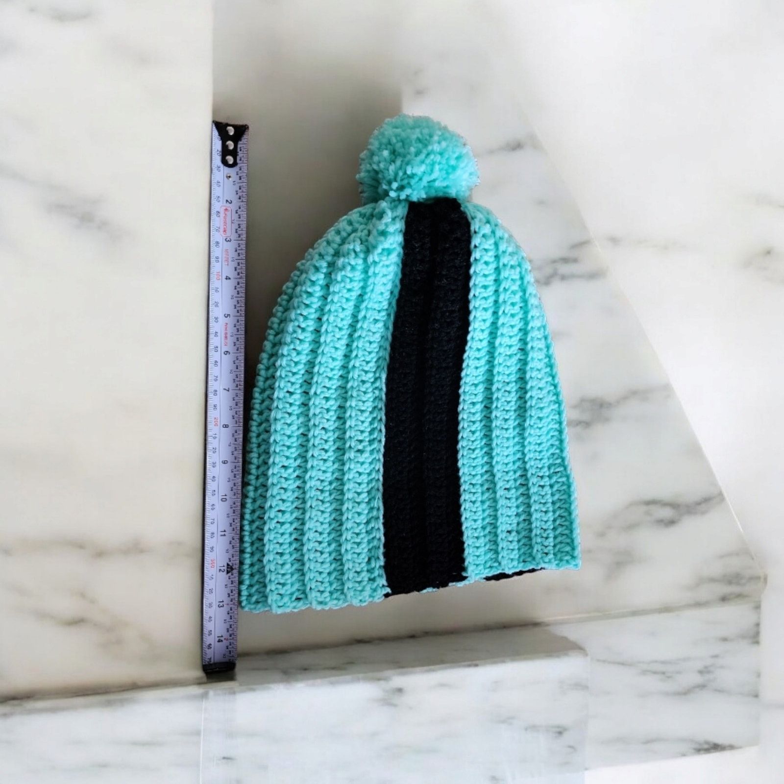 Handmade Handcrafted crocheted green and black winter beanie. Size ONE SIZE - 6 Thumbnail
