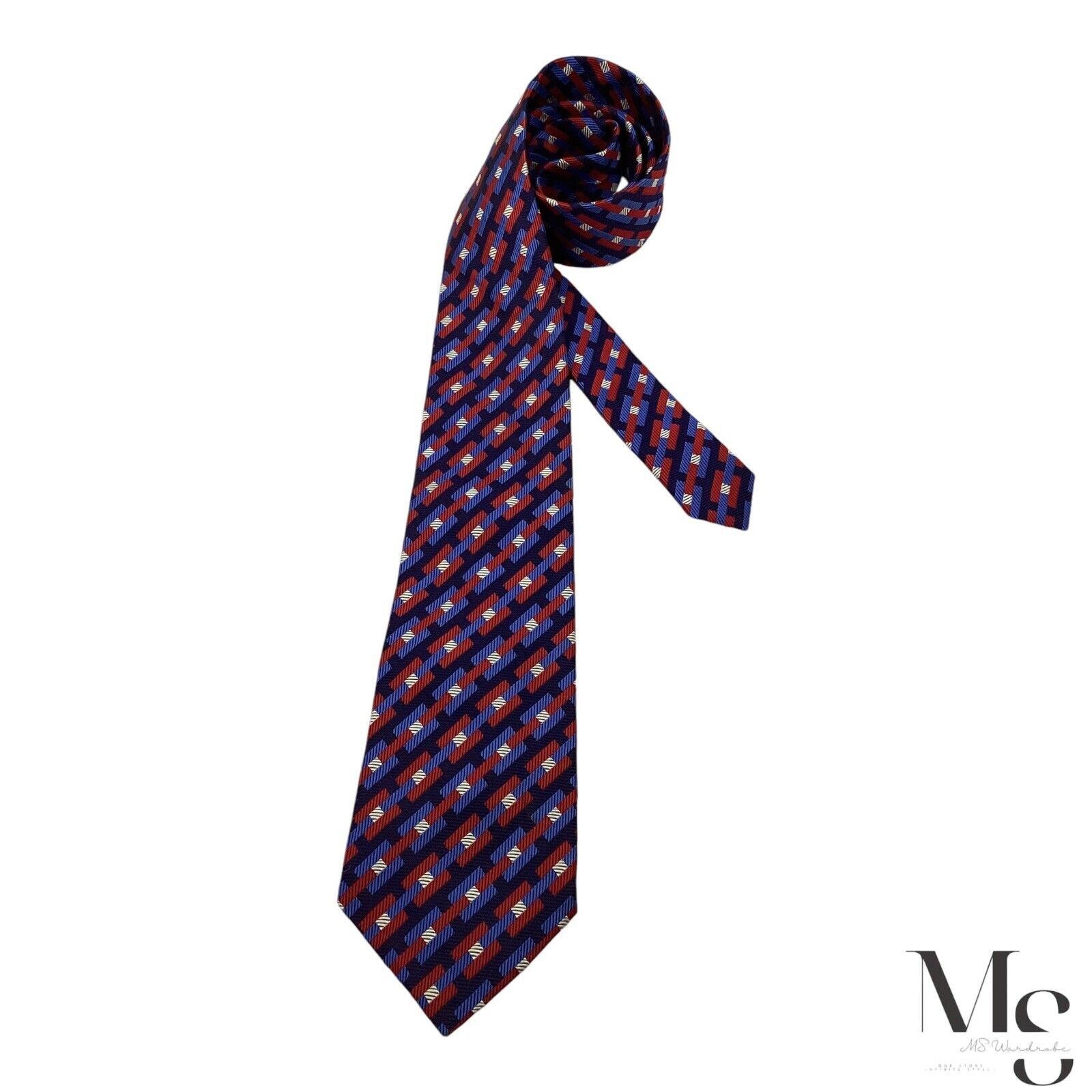 Turnbull & Asser Turnbull & Asser Red & Blue Striped Silk Tie Hand Made In En Size ONE SIZE - 1 Thumbnail
