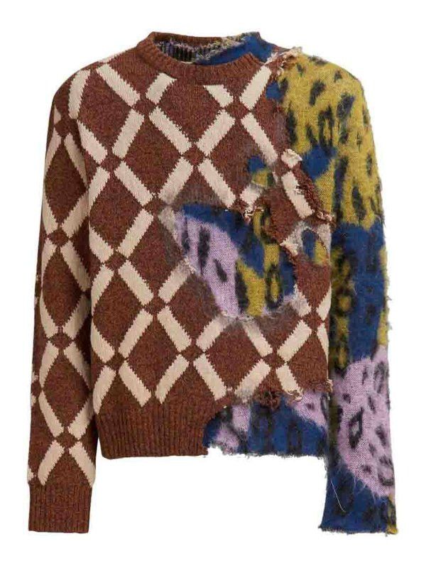 Marni o1w1db11125 Distressed Effect Color Block Jumper in Brown Size US S / EU 44-46 / 1 - 1 Thumbnail