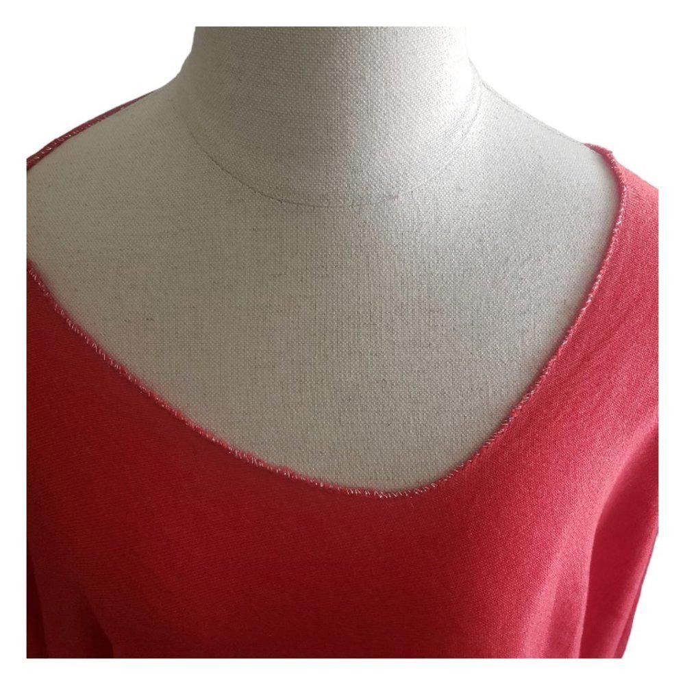 Designer CT883 Orange Oversized V-neck Blouse with Gold Trim S Size S / US 4 / IT 40 - 2 Thumbnail