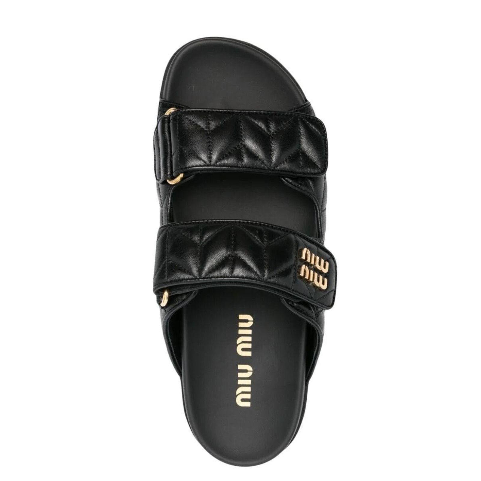 Miu Miu Miu Miu Matelasse Black Gold Logo Flat Slide Sandal 39 Size US 9 / IT 39 - 10 Thumbnail